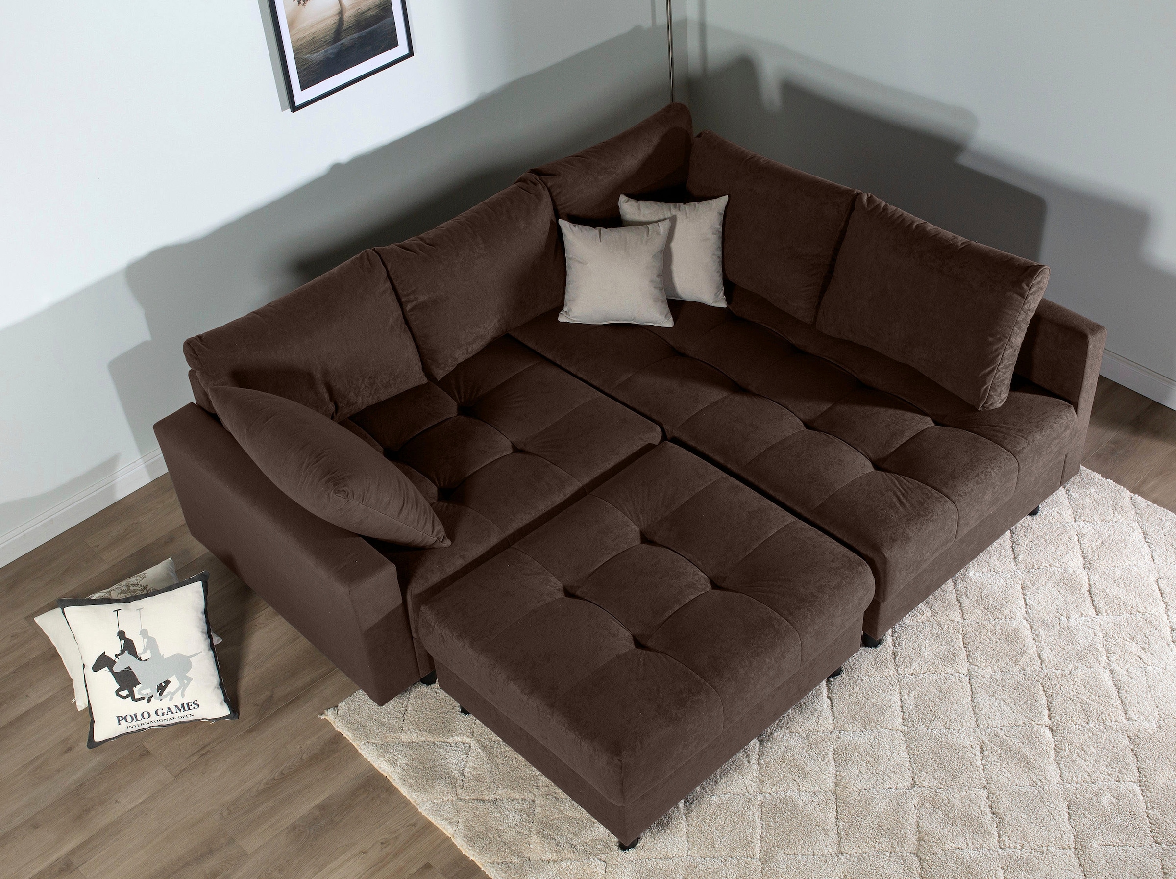 COLLECTION AB Ecksofa »Toni L-Form, B: 215 cm« mit Hocker & 2 Zierkissen, Federkern