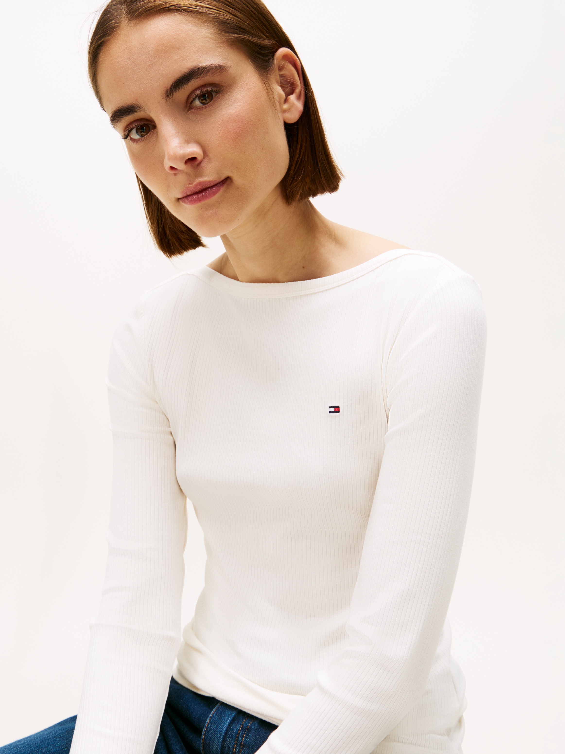 Tommy Hilfiger Langarmshirt »SLIM 5X2 RIB BOAT-NK LS«, in gerippter Struktur