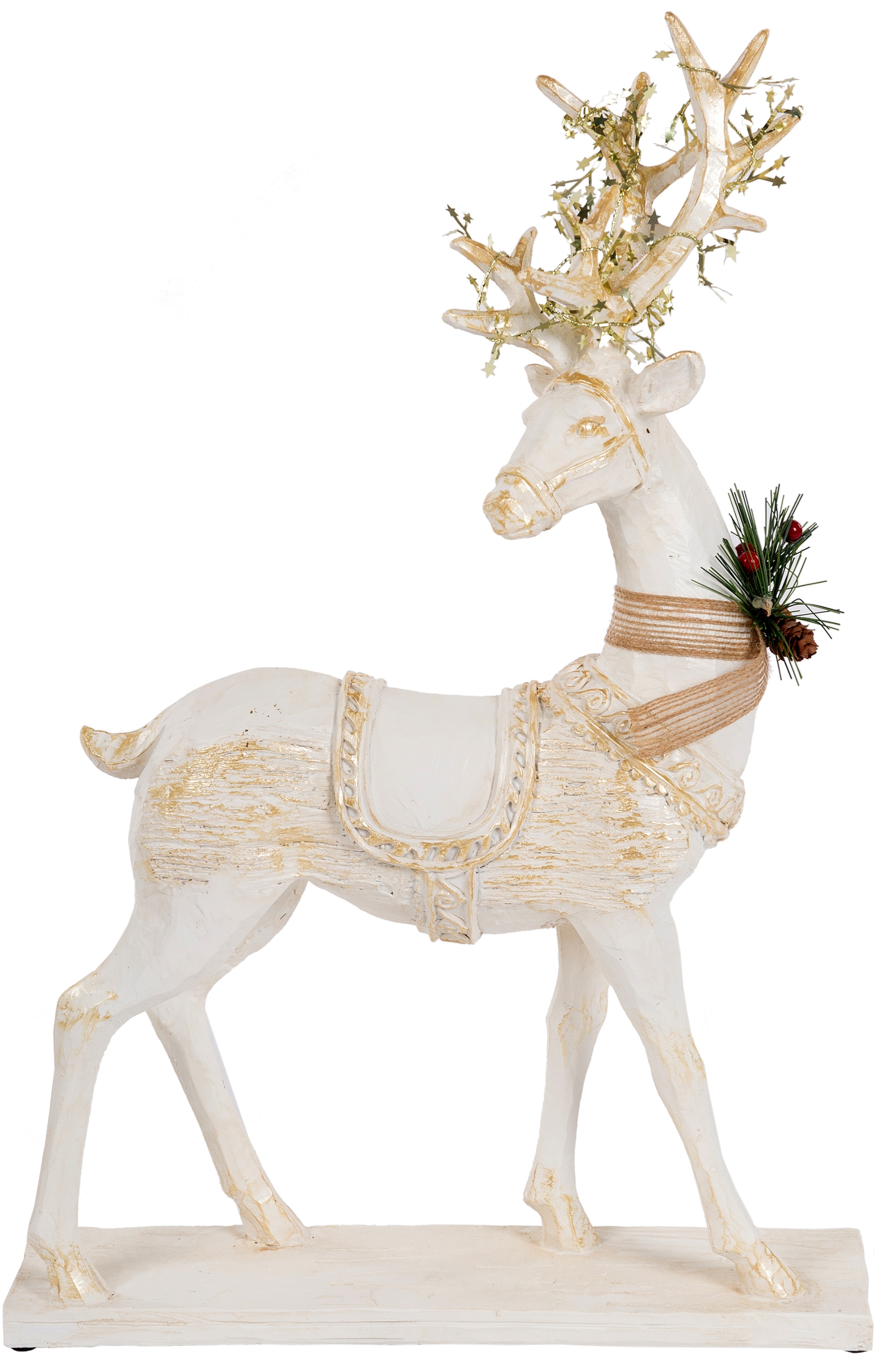 Myflair Möbel & Accessoires Weihnachtsfigur »Weihnachtsdeko«, Hirsch mit geschmücktem Geweih, aus Keramik, Höhe ca. 47 cm