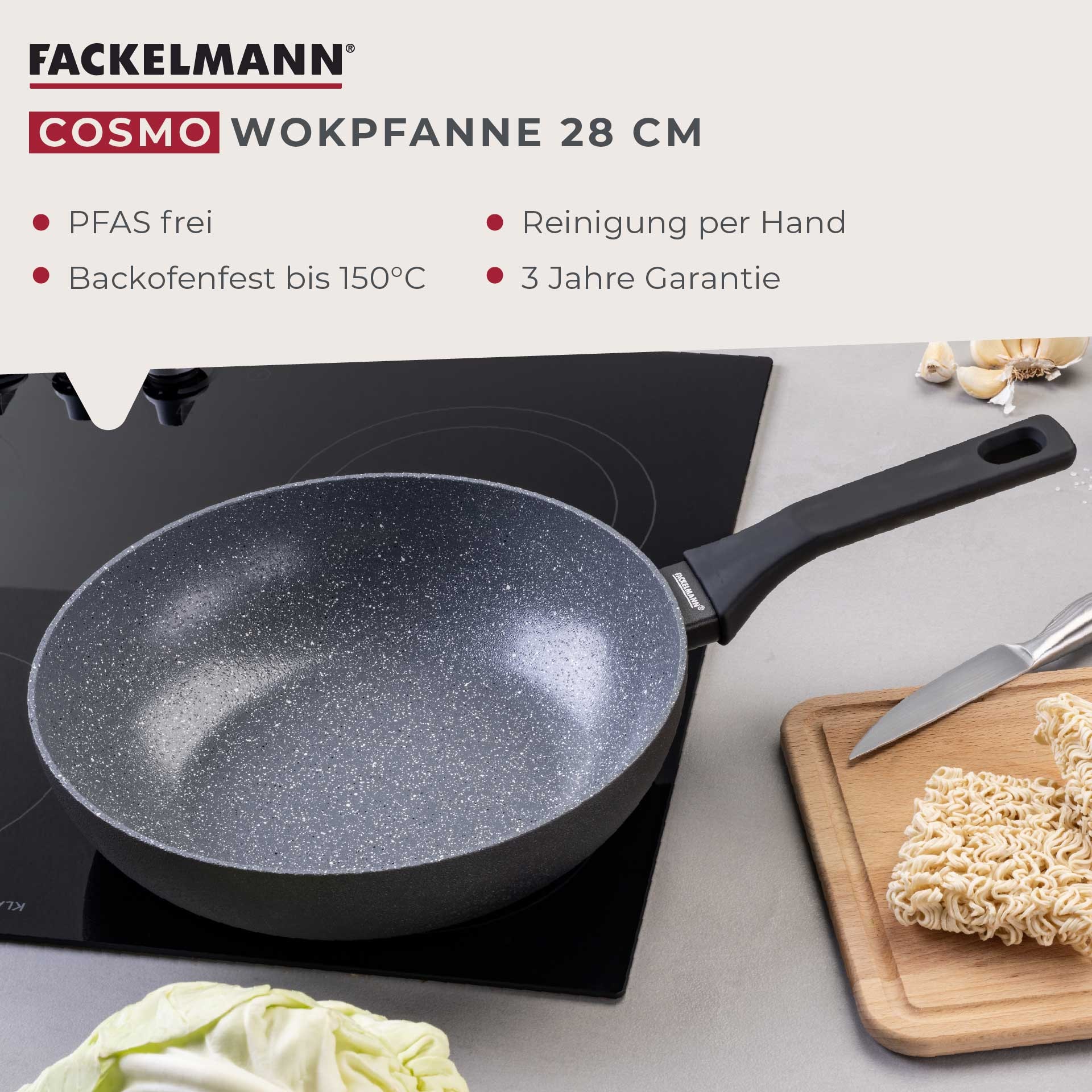 FACKELMANN Wok »Cosmo«, Aluminium, (Set, 2 tlg.), Wokpfannen-Set Cosmo Ø 20 cm & Ø 28 cm – mit Ceramic-Beschichtung