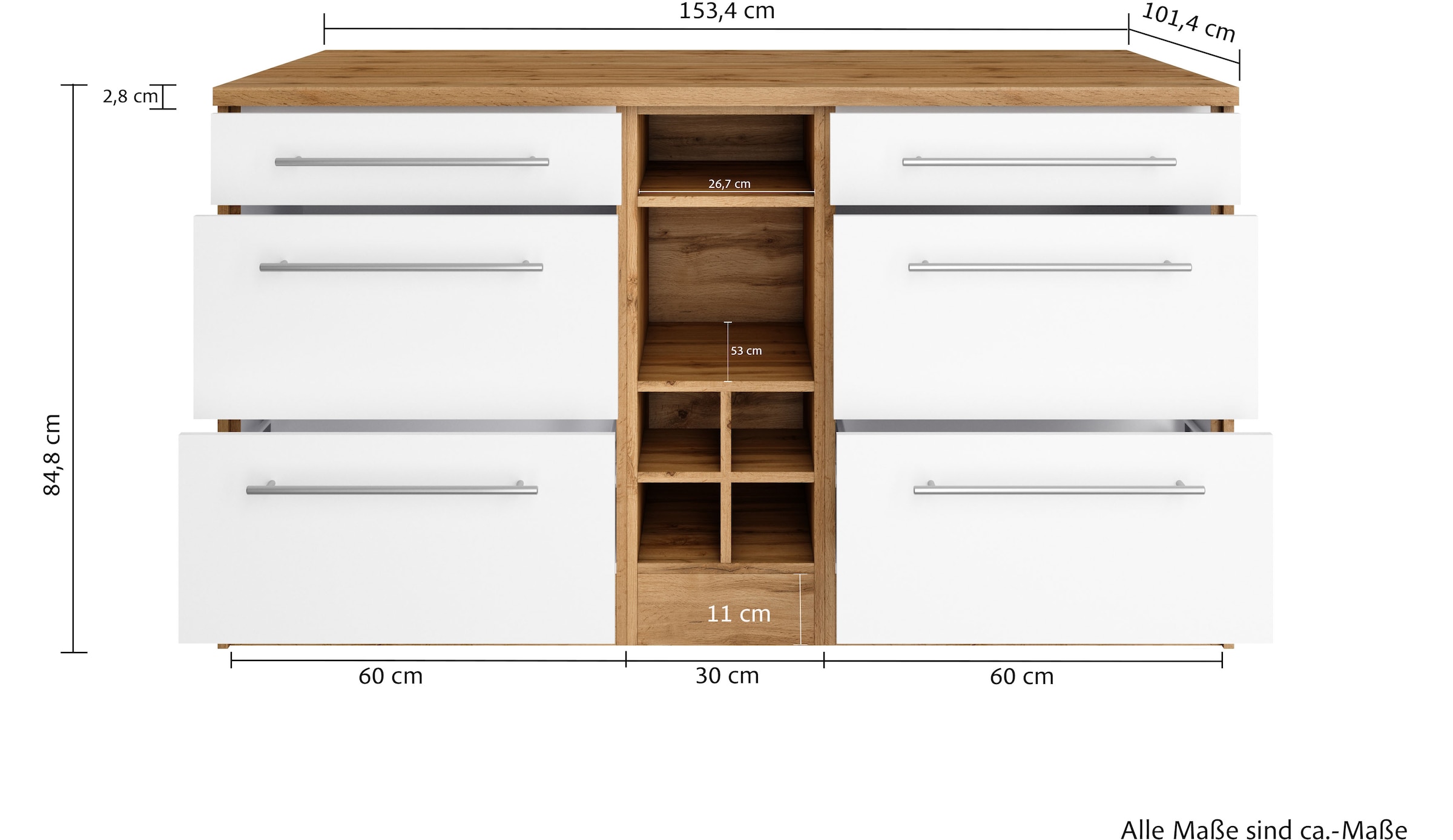 KOCHSTATION Kücheninsel »KS-Wien«, Breite 153 cm, MDF-Fronten, Flaschenregal