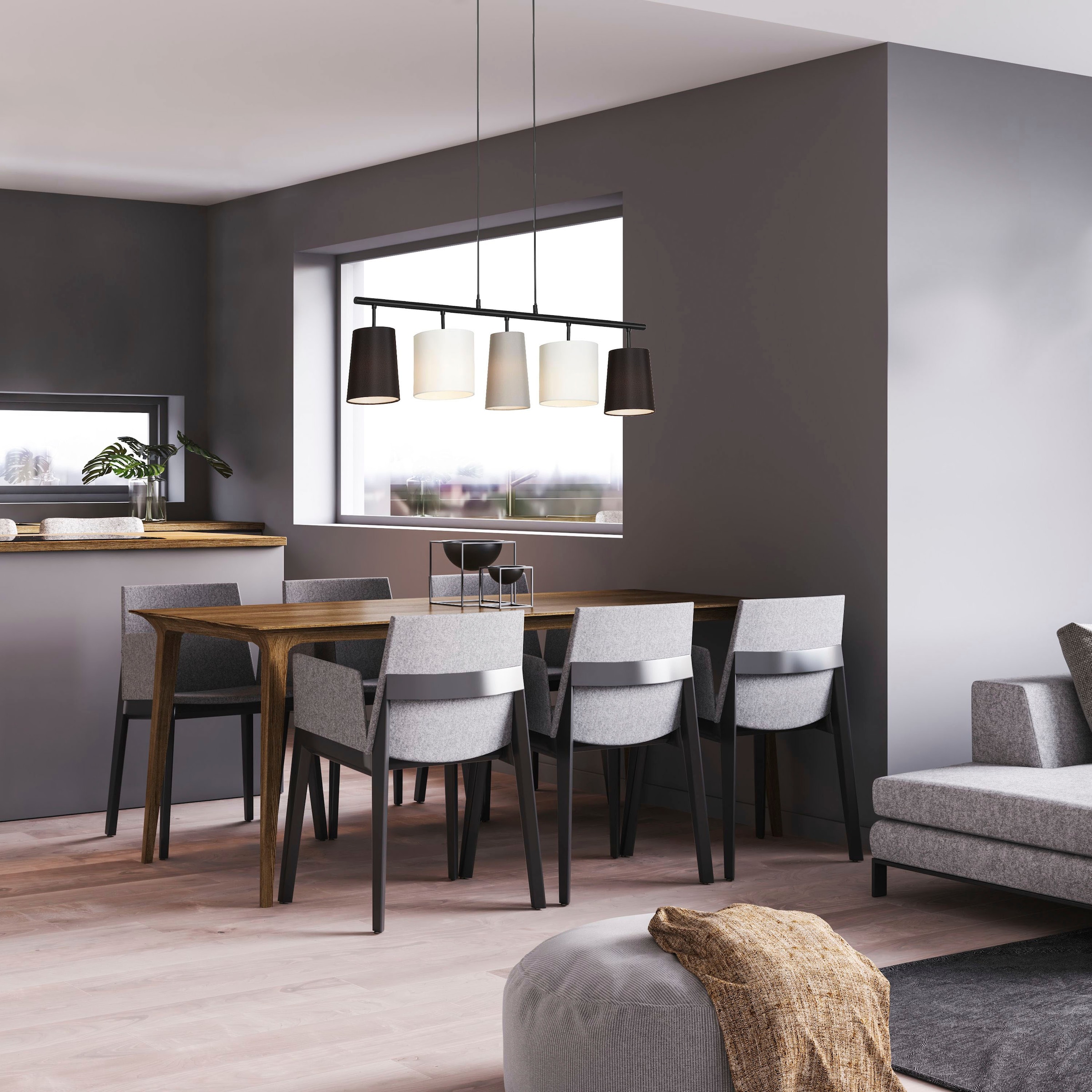 Briloner Leuchten Pendelleuchte »4009055 SHADES«, Leuchtmittel E14 | ohne Leuchtmittel, Hängelampe, 96x120cm, Grau-Schwarz-Weiß, max.40W, E14, Esszimmer
