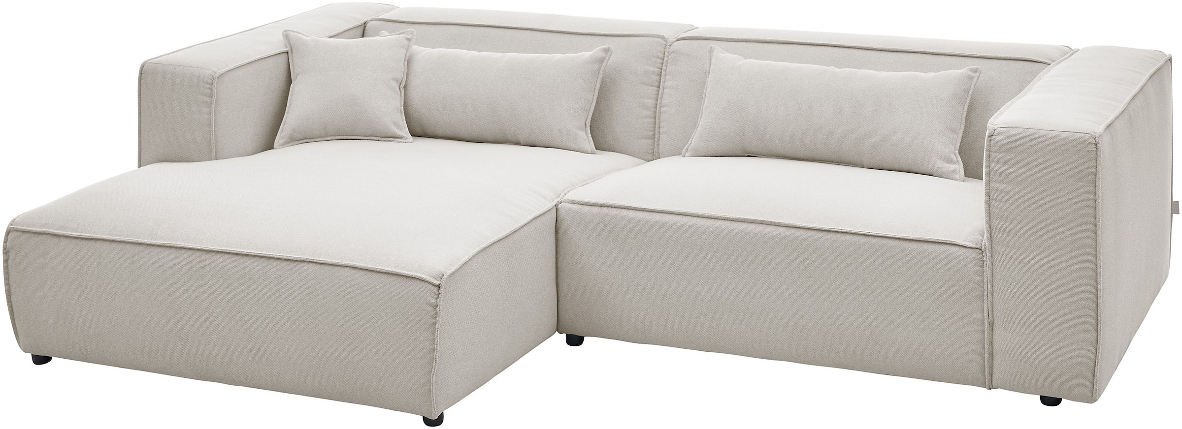 LeGer Home by Lena Gercke Ecksofa »PIARA mit Kedernaht, Cord, Leinenoptik o. Strukturstoff, Couch, L-Form«, wahlweise Ottomane rechts/links, schwarze Füße, bequemer Sitzkomfort