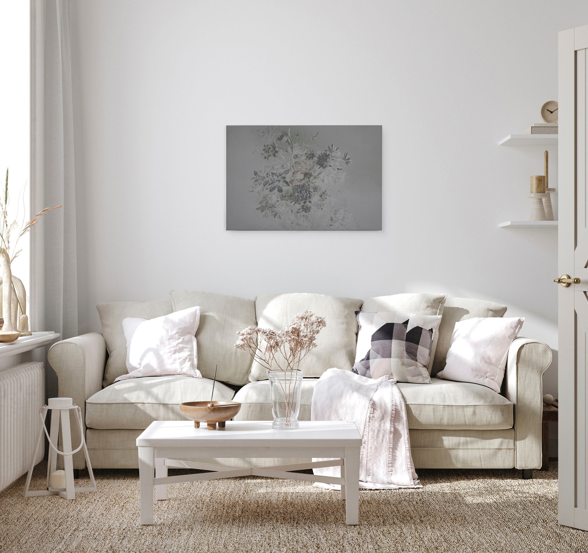 A.S. Création Leinwandbild »bouquet pastel 3«, Kunst-Blumen-Kinder, (1 St.), Keilrahmen Blumen Floral Grau Pastel Leinwand-Bild Wohnzimmer modern