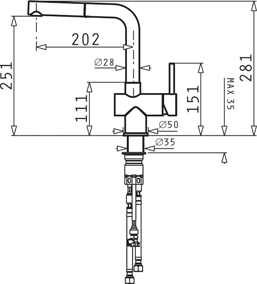 Pyramis Küchenarmatur Hochdruck Einhebelmischer, aus Edelstahl gebürstet, 360° schwenkbar