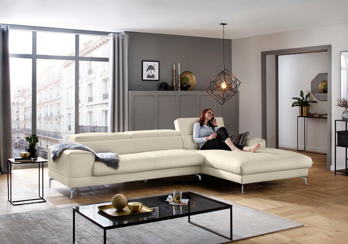 W.SCHILLIG Ecksofa »piedroo, Designsofa mit tollem Sitzkomfort, bequem und elegant, L-Form«, Kopfteilverstellung, wahlweise mit Sitztiefenverstellung, Breite 343cm