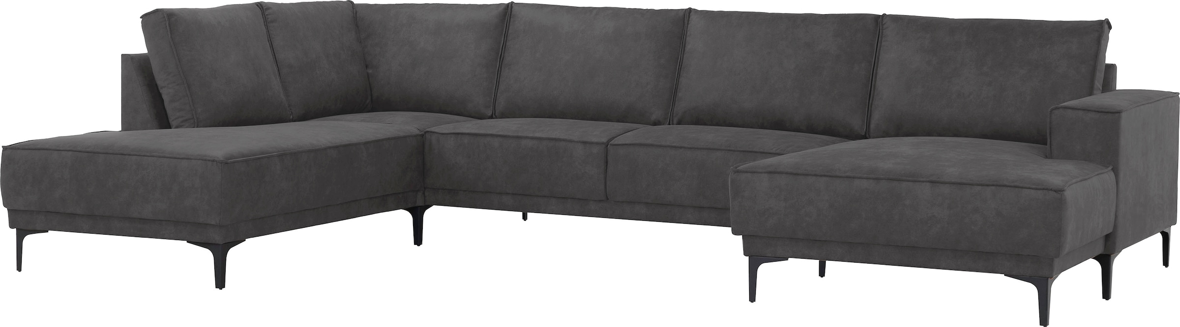 Places of Style Wohnlandschaft »XXL Sofa Oland, Struktur, Flachgewebe, Luxus-Microfaser, Boucle«, U-Form, 345 cm, Wellenunterfederung, Skandi-Design, Metallfüße