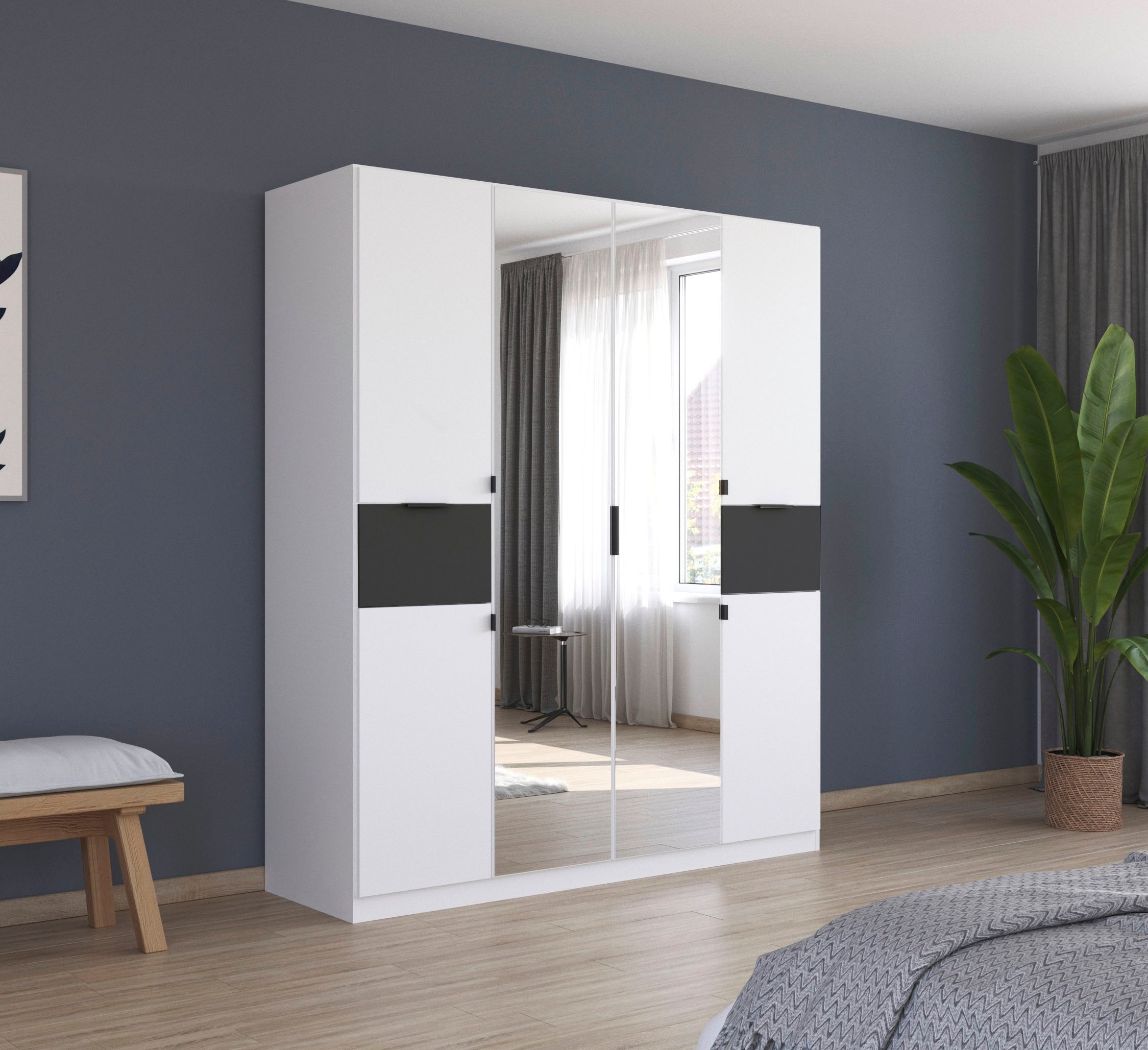 rauch Drehtürenschrank »Kleiderschrank Schrank Garderobe Wäscheschrank TICAO«, (Schubladen in der Höhe variabel positionierbar), mit 2 geräumigen Schubladen, viel Stauraum MADE IN GERMANY