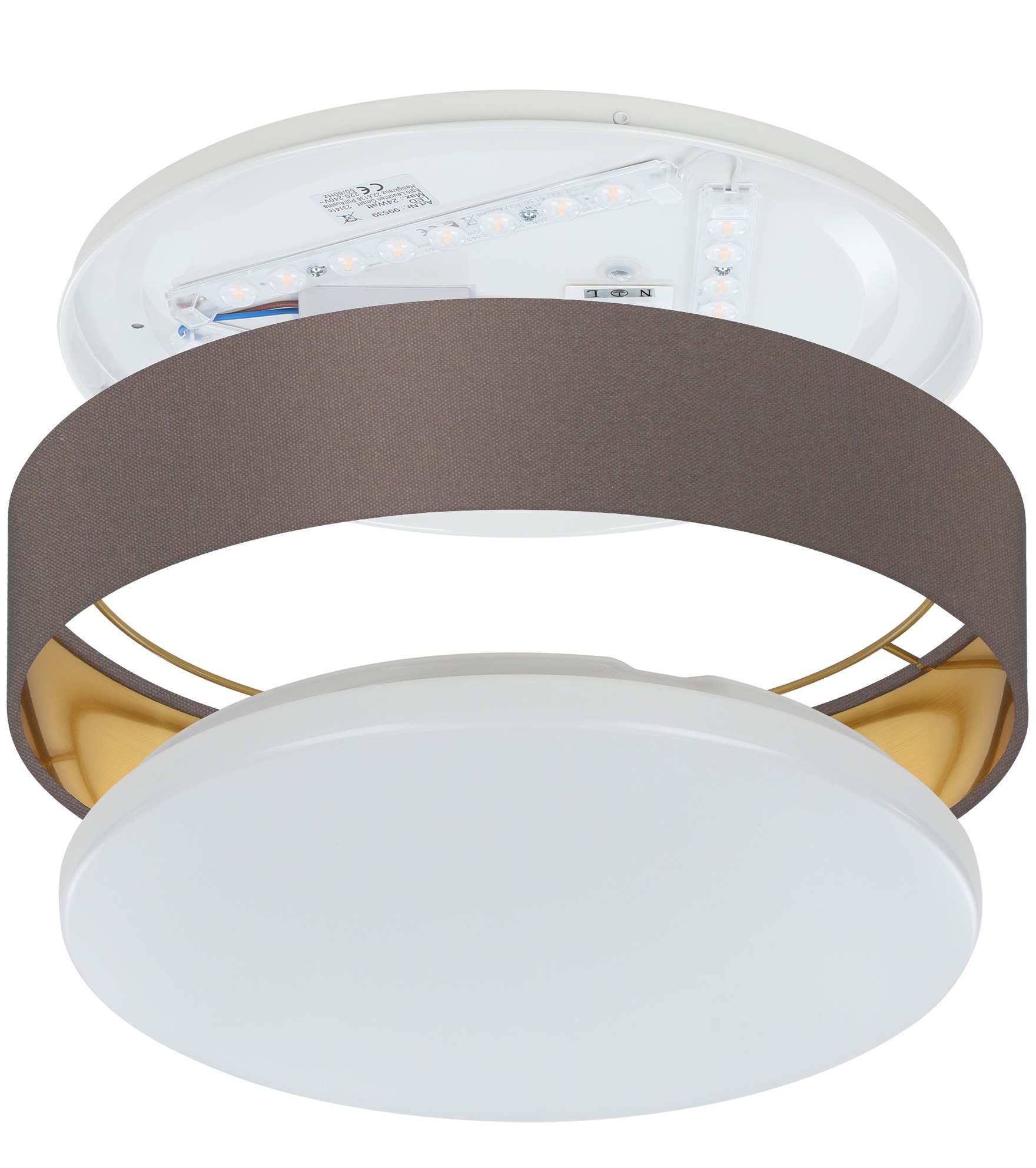 Leonique LED Deckenleuchte »Juria«, 1 flammig, Leuchtmittel LED-Modul | LED fest integriert, Deckenlampe Ø38 x H9 cm mit Textil-/Stoffschirm, CCT, Fernbedienung