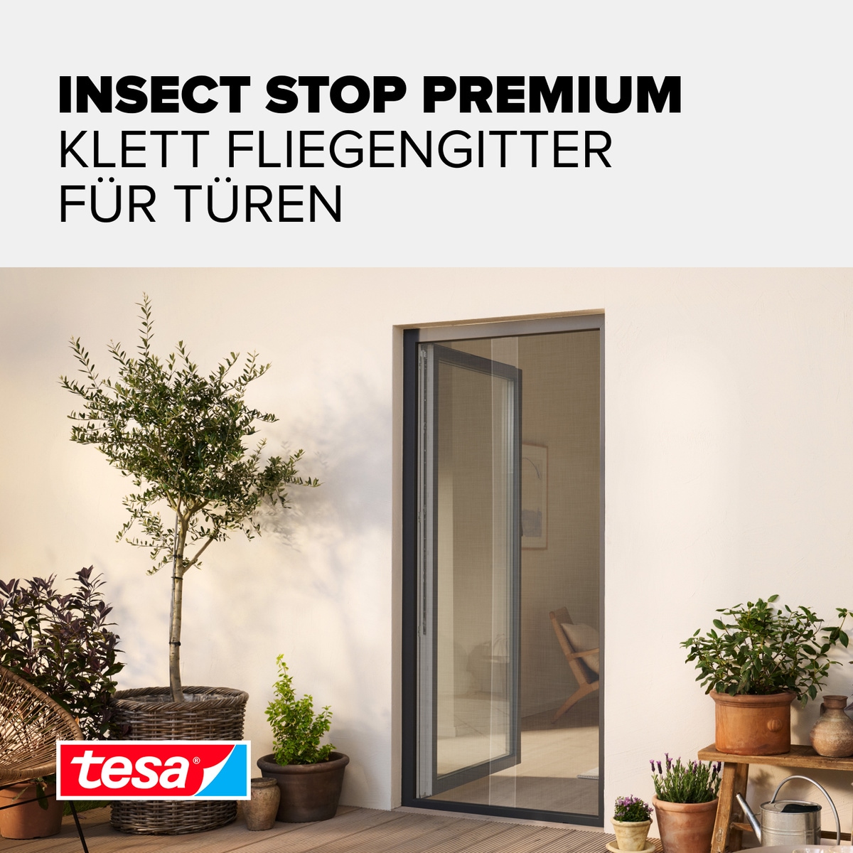 tesa Fliegengitter-Gewebe »Premium für Türen - ohne Bohren« Packung, Fliegennetz, Klettband, 1 Stk. tlg. Insektenschutz mit Klettband, zuschneidbar - ohne Bohren