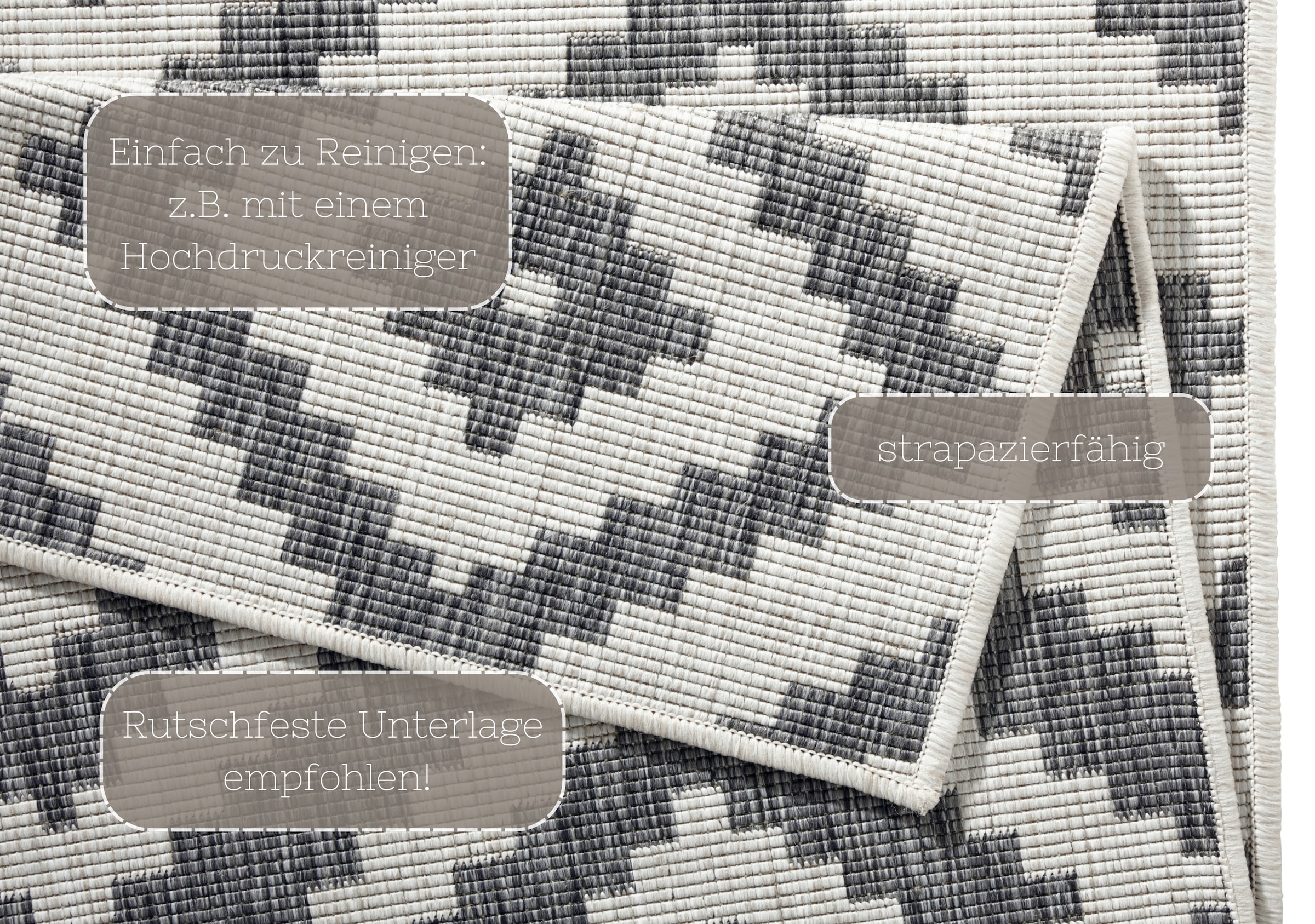 NORTHRUGS Teppich »Malta Wendeteppich«, rechteckig, 5 mm Höhe, In-& Outdoor, Wetterfest, Balkon, Terrasse, Raute, Läufer, Wohnzimmer