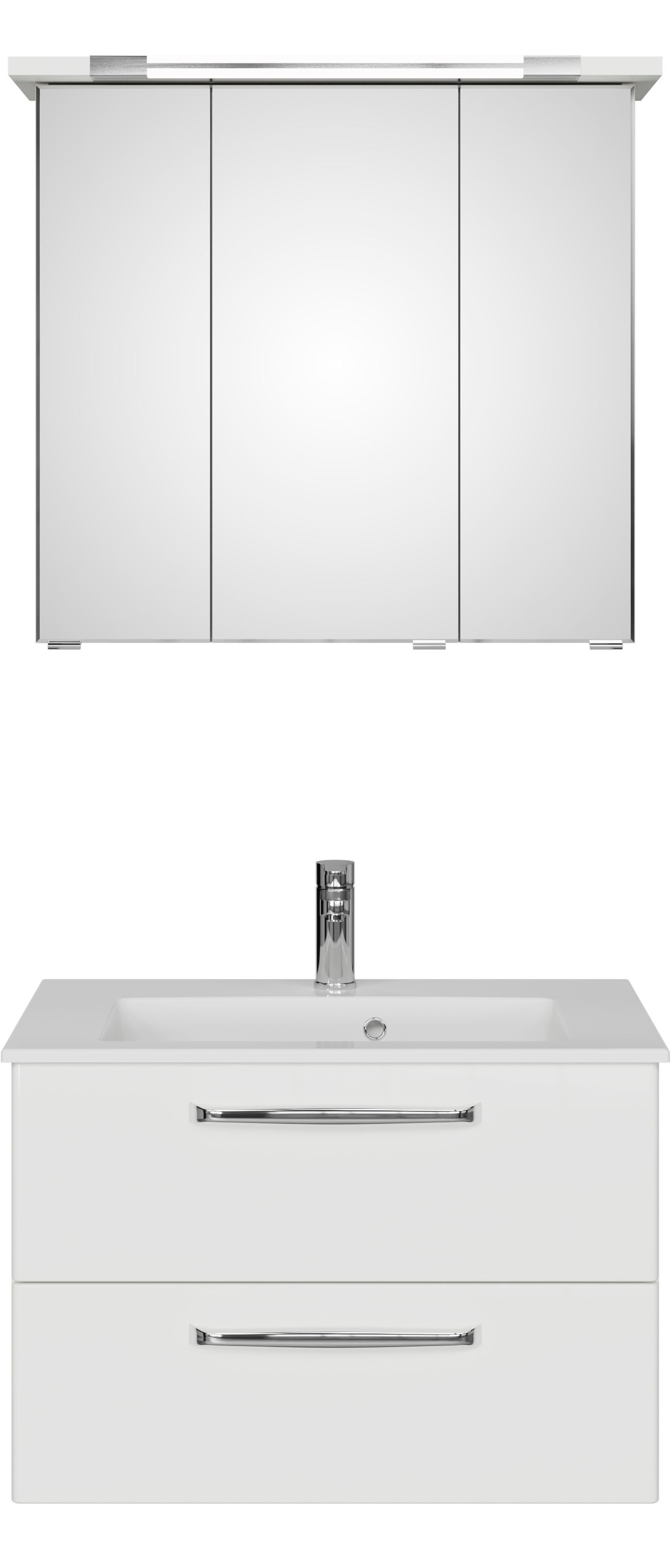 Saphir Badmöbel-Set »Trentino 2-tlg. Mineralmarmor-Waschtisch,Spiegelschrank mit LED-Profil«, (3 St.), Badmöbel-Set 77cm breit, inkl. Türdämpfer, 3 Türen, 2 Auszügen