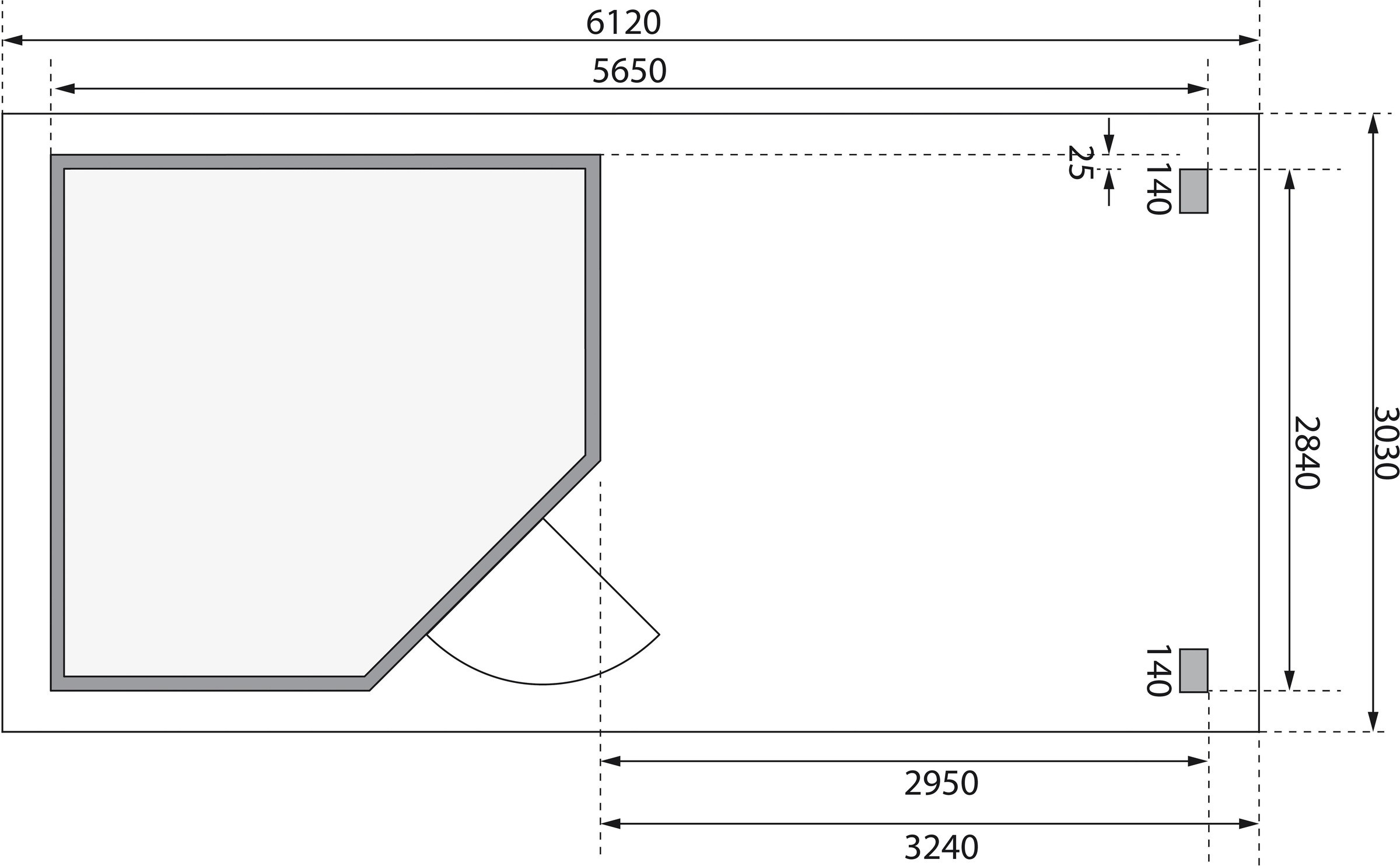 Karibu Gartenhaus »Neusee 3«, mit Anbaudach B: 3,2 m