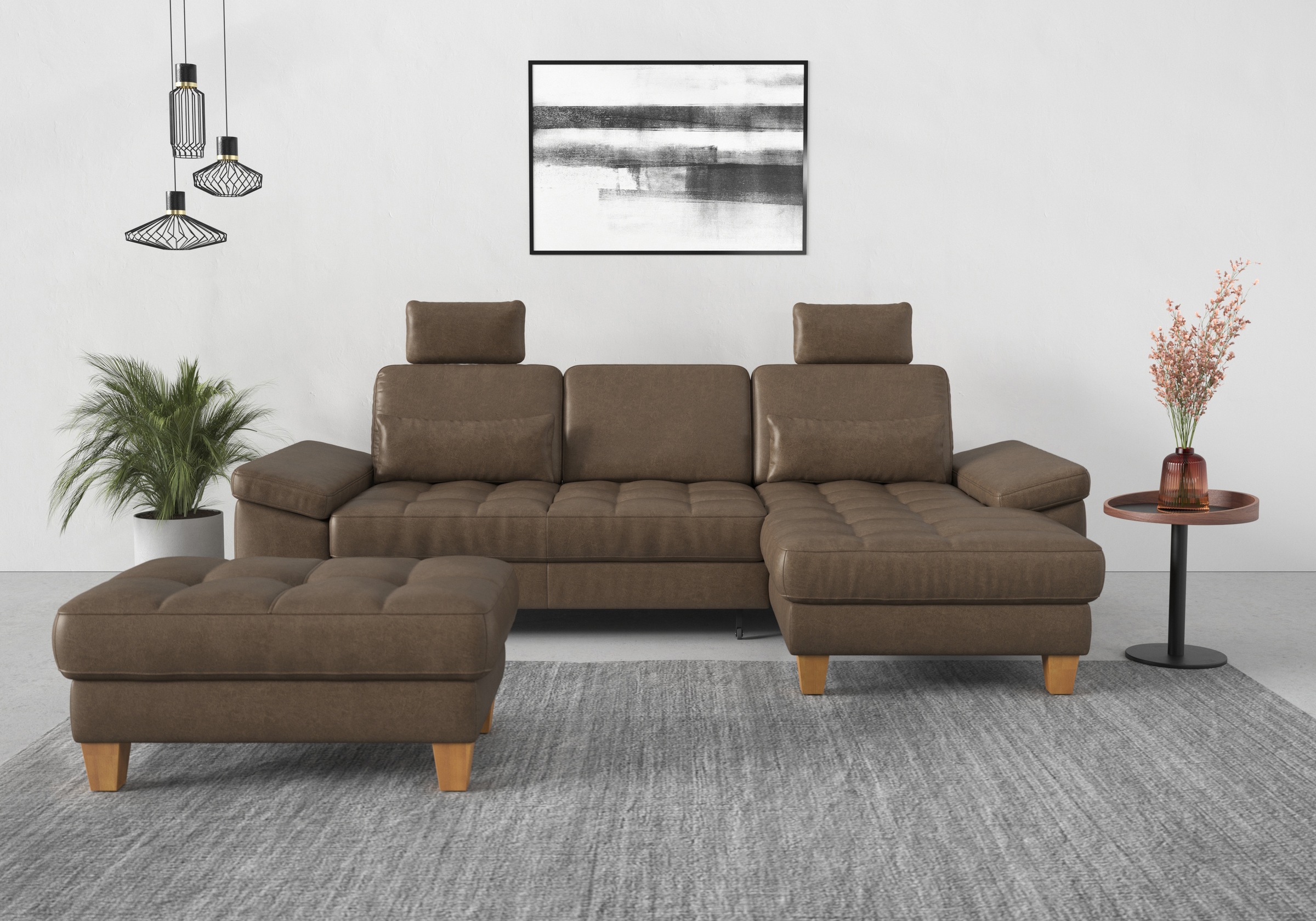 sit&more Ecksofa »Westham L-Form«, mit Recamiere, mit oder ohne Bettfunktion, Bettkasten, Füße Eiche