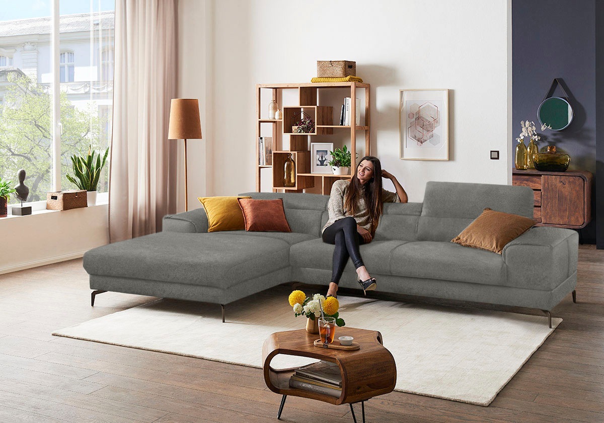 W.SCHILLIG Ecksofa »piedroo, Designsofa mit tollem Sitzkomfort, bequem und elegant, L-Form«, Kopfteilverstellung, wahlweise mit Sitztiefenverstellung, Breite 343cm
