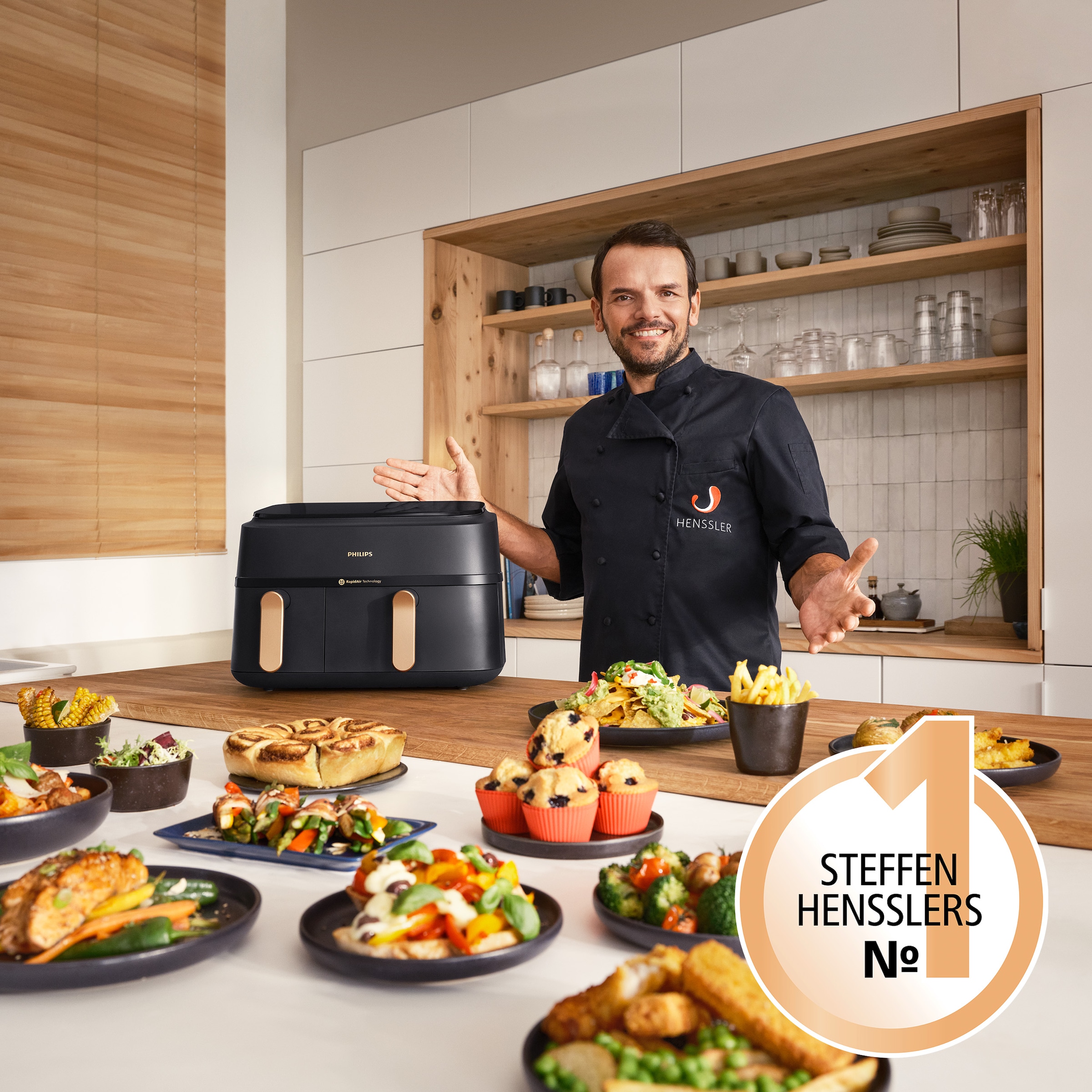 Philips Heißluftfritteuse »Airfryer 3000 Dual Basket NA352/00, zwei Körbe mit 9L (3L+6L)«, 2750 W, RapidAir Technologie und 12 Kochfunktionen; Schwarz