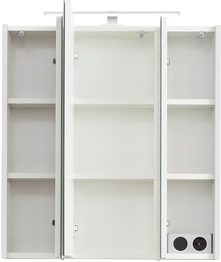 Saphir Spiegelschrank »Quickset 857 Badschrank, 3 Spiegeltüren, 6 Einlegeböden, 65 cm breit«, inkl. LED-Beleuchtung, Türdämpfer, Schalter-/Steckdosenkombination