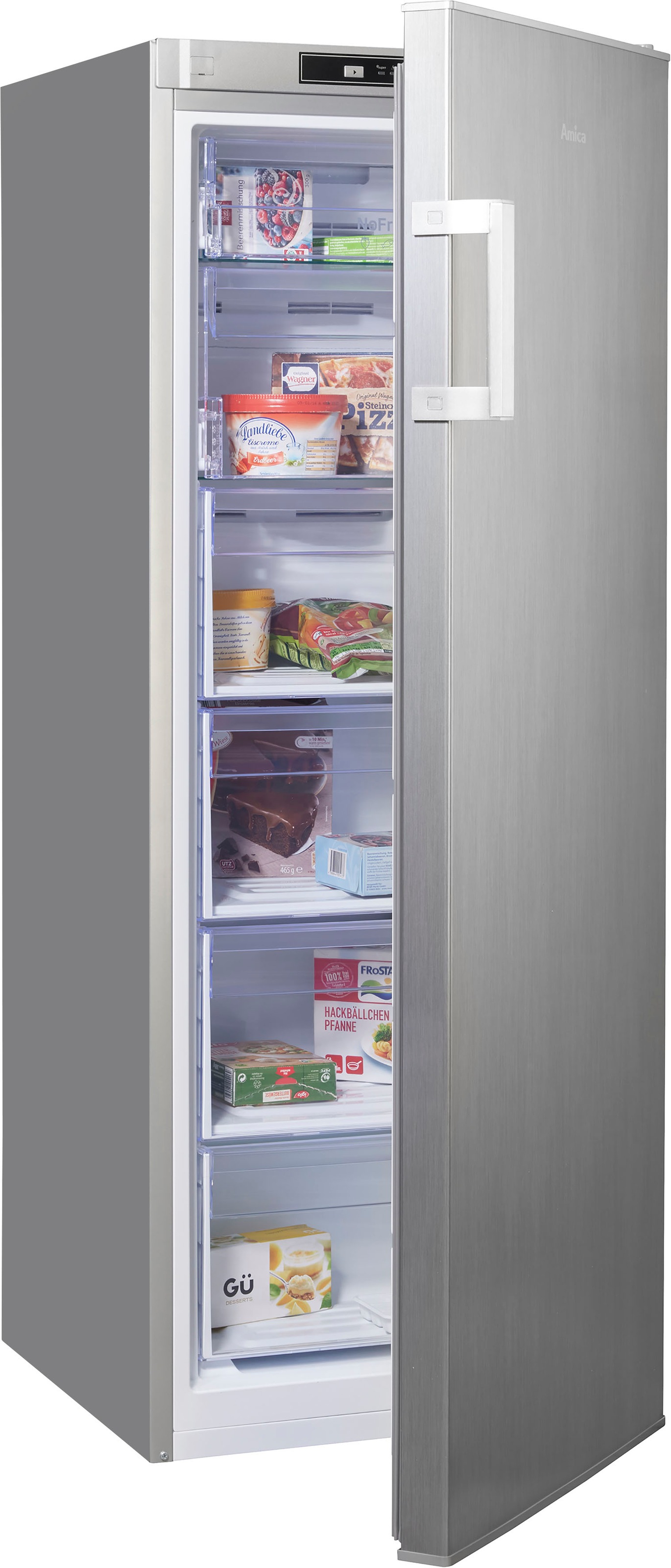 AMICA Gefrierschrank »GSN 324 160 E« 145, 5 cm hoch 54 cm breit No Frost, Holiday-Schaltung, Inverter Kompressor edelstahl optik Supergefrierfunktion