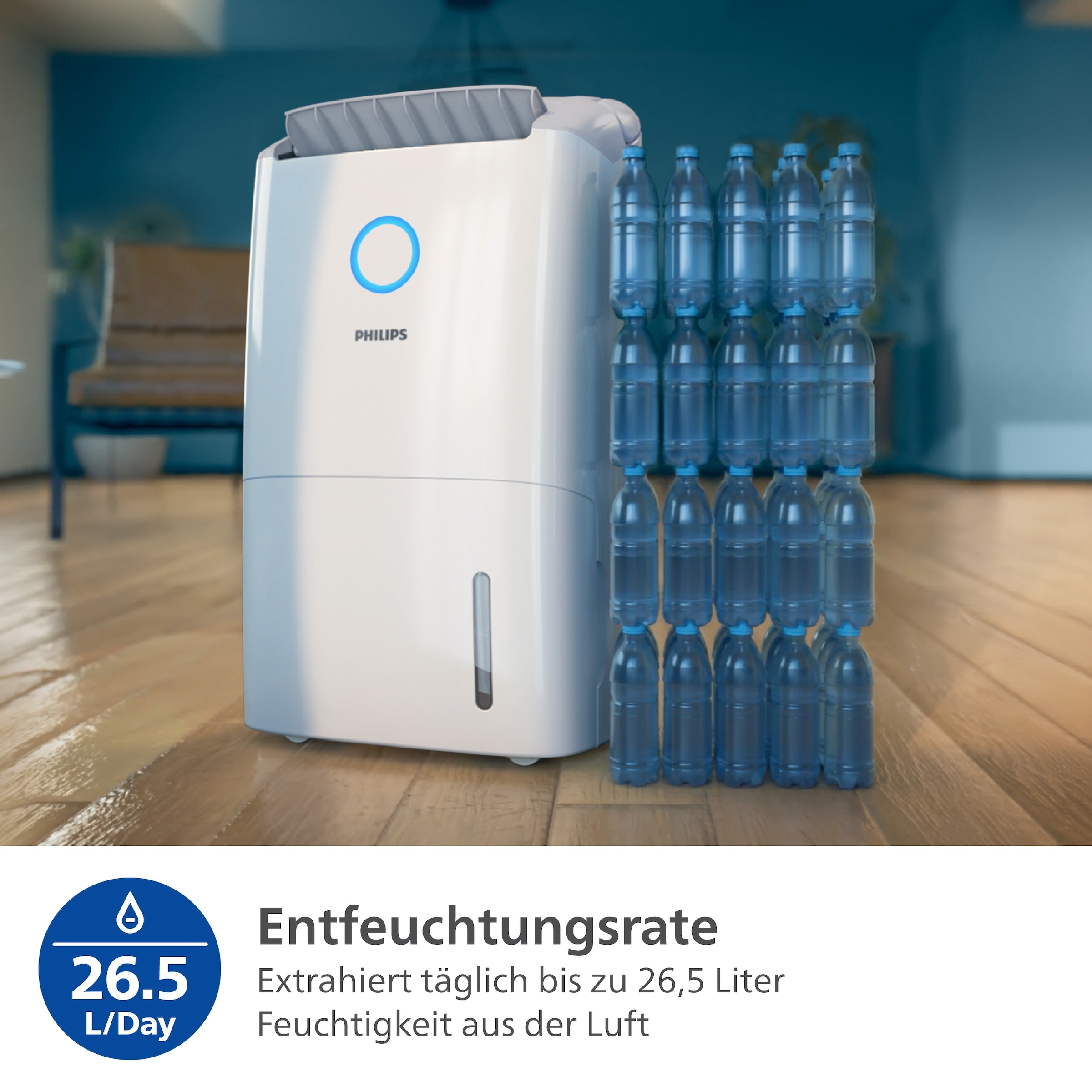 Philips Luftentfeuchter »u. Luftreiniger DE5305/11 5000 Series, mit Wäschetrockner-Modus«, für 137 m³ Räume, Entfeuchtung 26,5 l/Tag, Tank 4 l, 2-Schichten-HEPA-Filtersystem, Luftreinigungsrate 270 m³/h