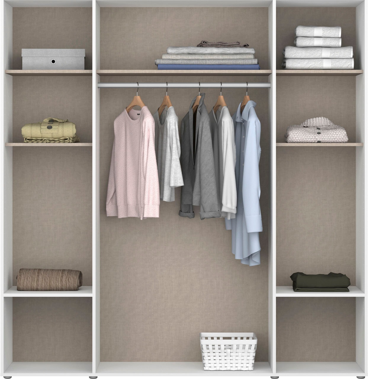 rauch Drehtürenschrank »Kleiderschrank Schrank Garderobe Wäscheschrank VOYAGER«, (in 3 verschiedenen Ausstattungen BASIC/CLASSIC/PREMIUM), moderne Griffe in Graumetallic mit Außenschubkästen MADE IN GERMANY
