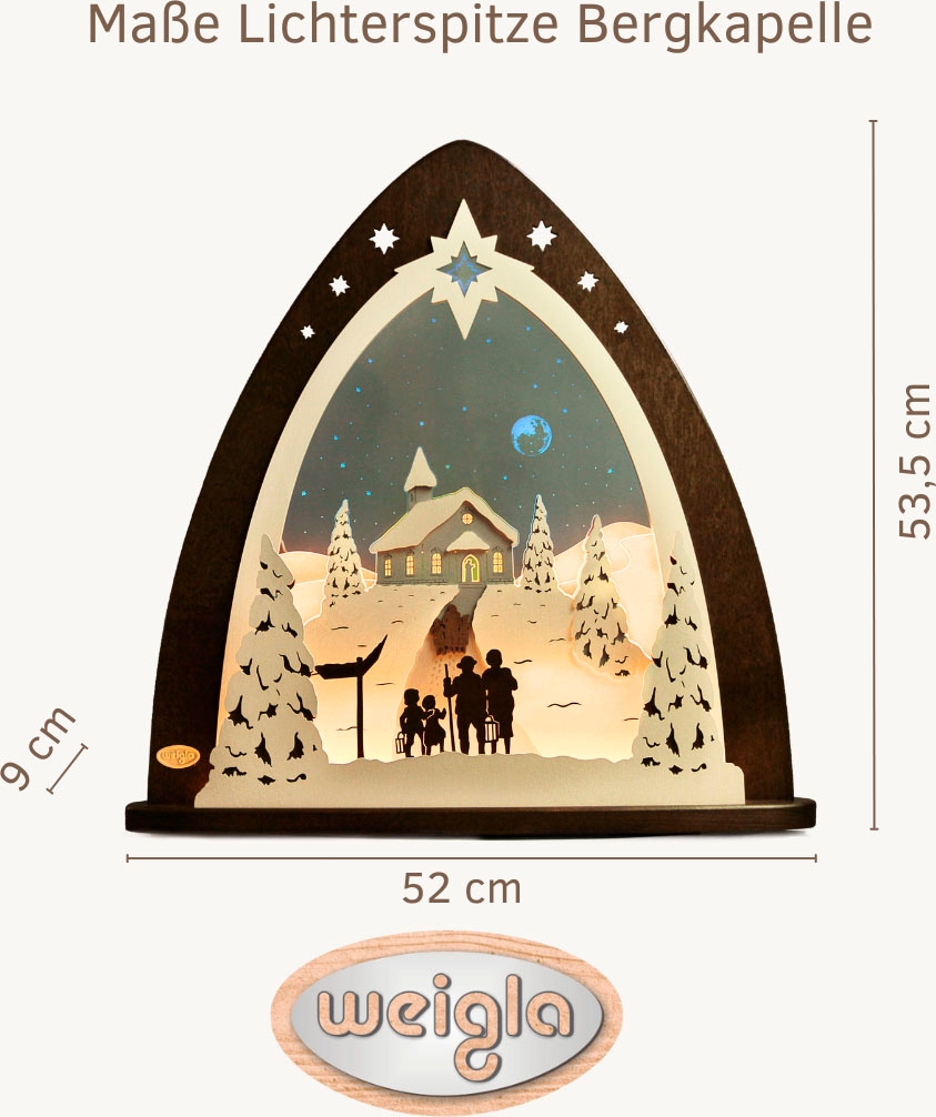 Weigla Lichterbogen »LED Bergkapelle, moderne Lichterspitze aus Holz & Acrylglas«, Erzgebirge garantiert, Weihnachtsdeko Innen, Weihnachtsbeleuchtung