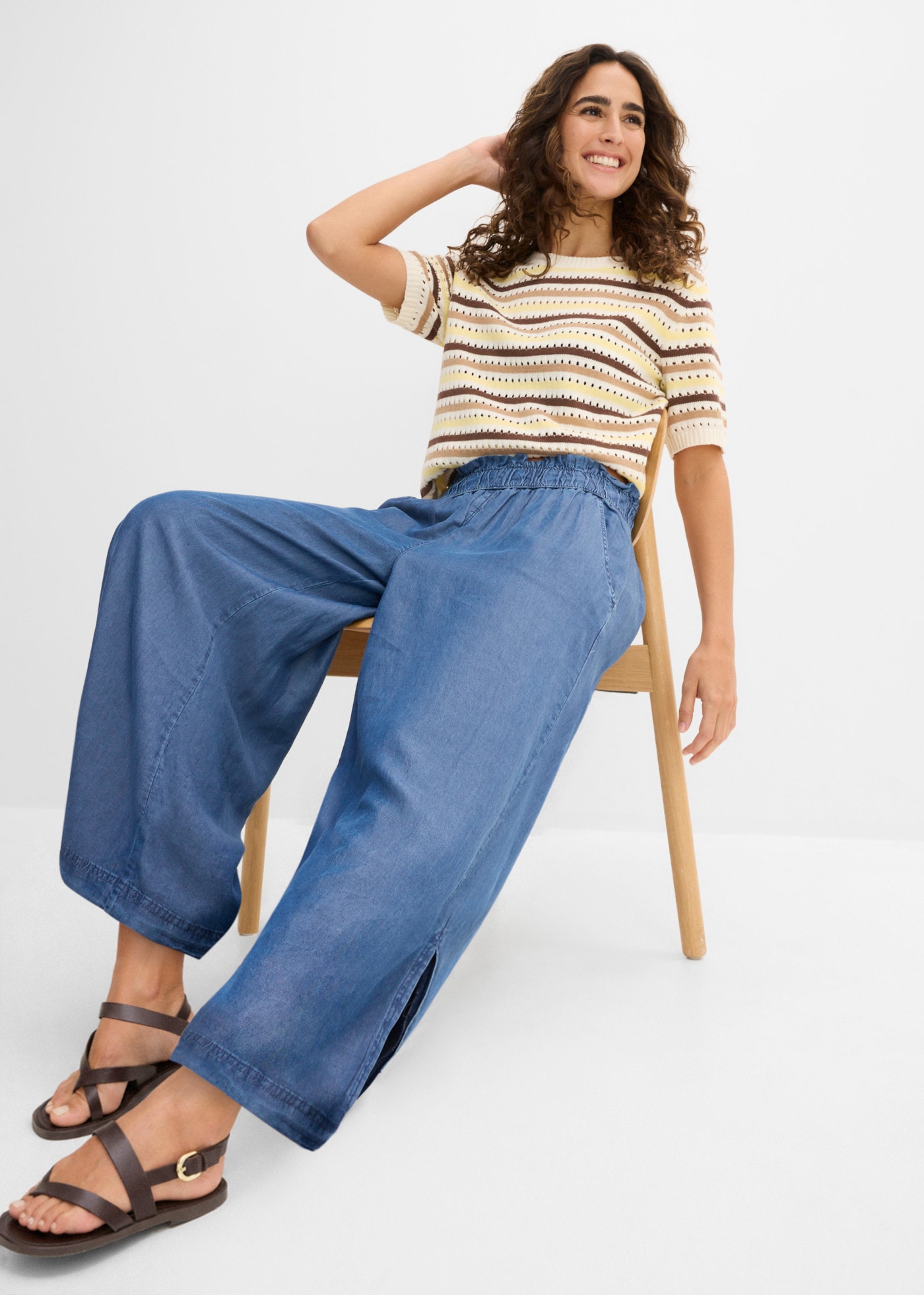bonprix Palazzohose  in Jeansoptik, aus Lyocell, mit Komfortbund, Loose Fit
