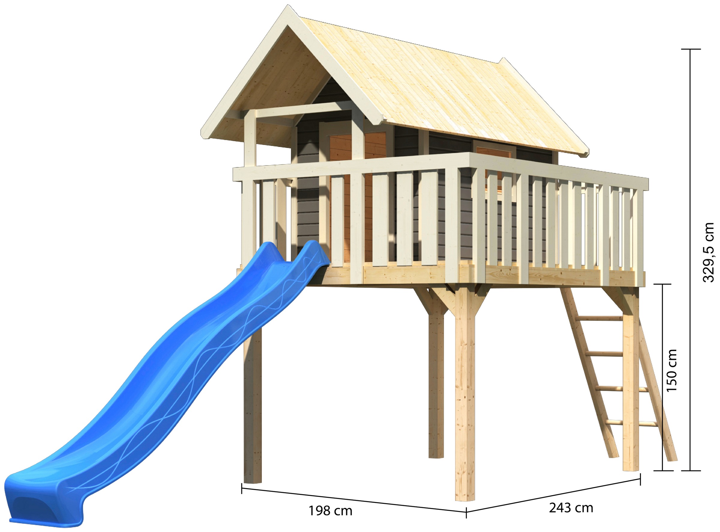 AKUBI Spielturm »Fidel«, (Set, 2 tlg.), BxTxH: 198x243x330 cm, mit Rutsche in blau