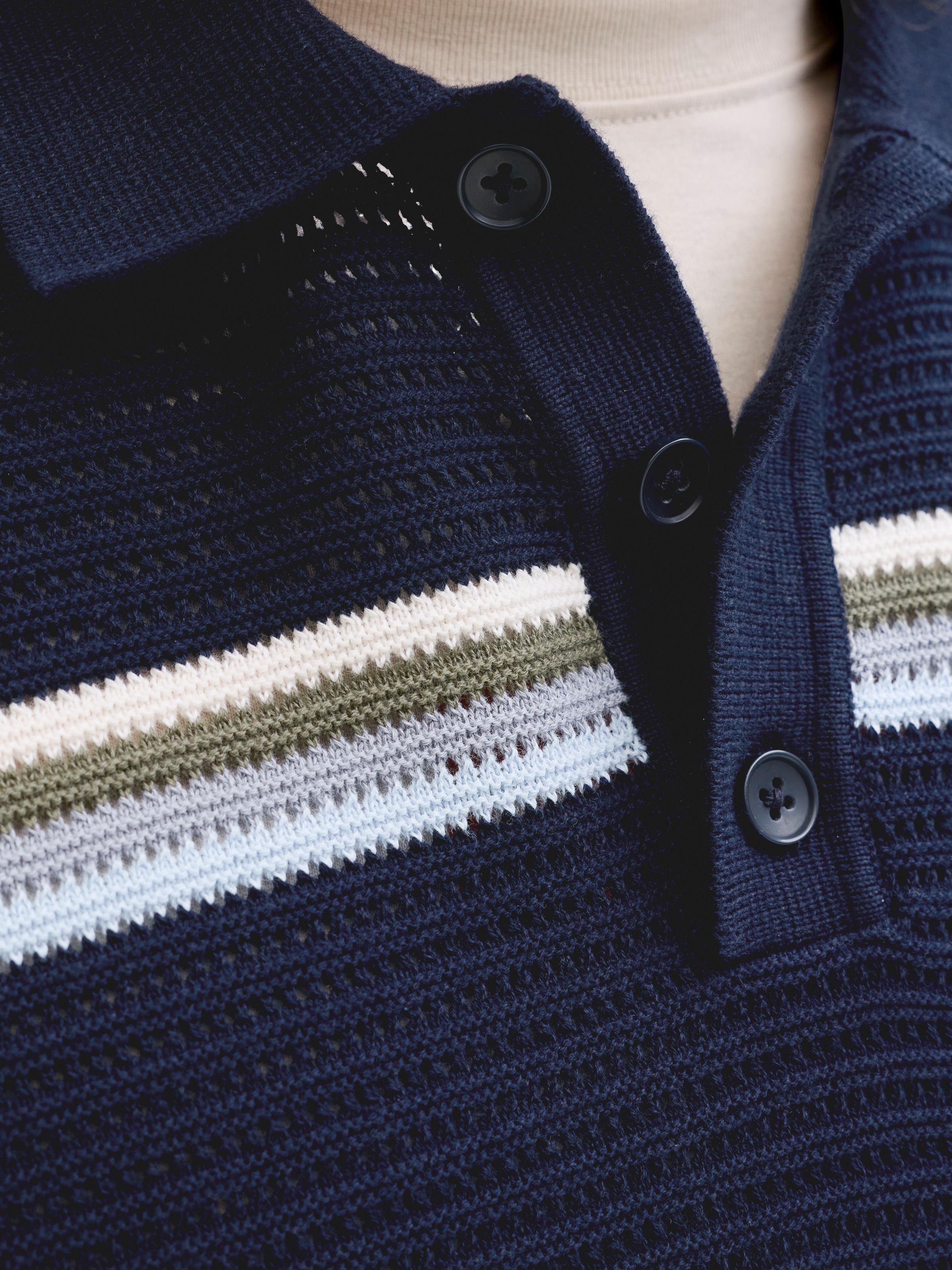 Jack & Jones Polokragenpullover »JORMAINE KNIT STRIPE POLO SN« Baumwolle, relaxed fit