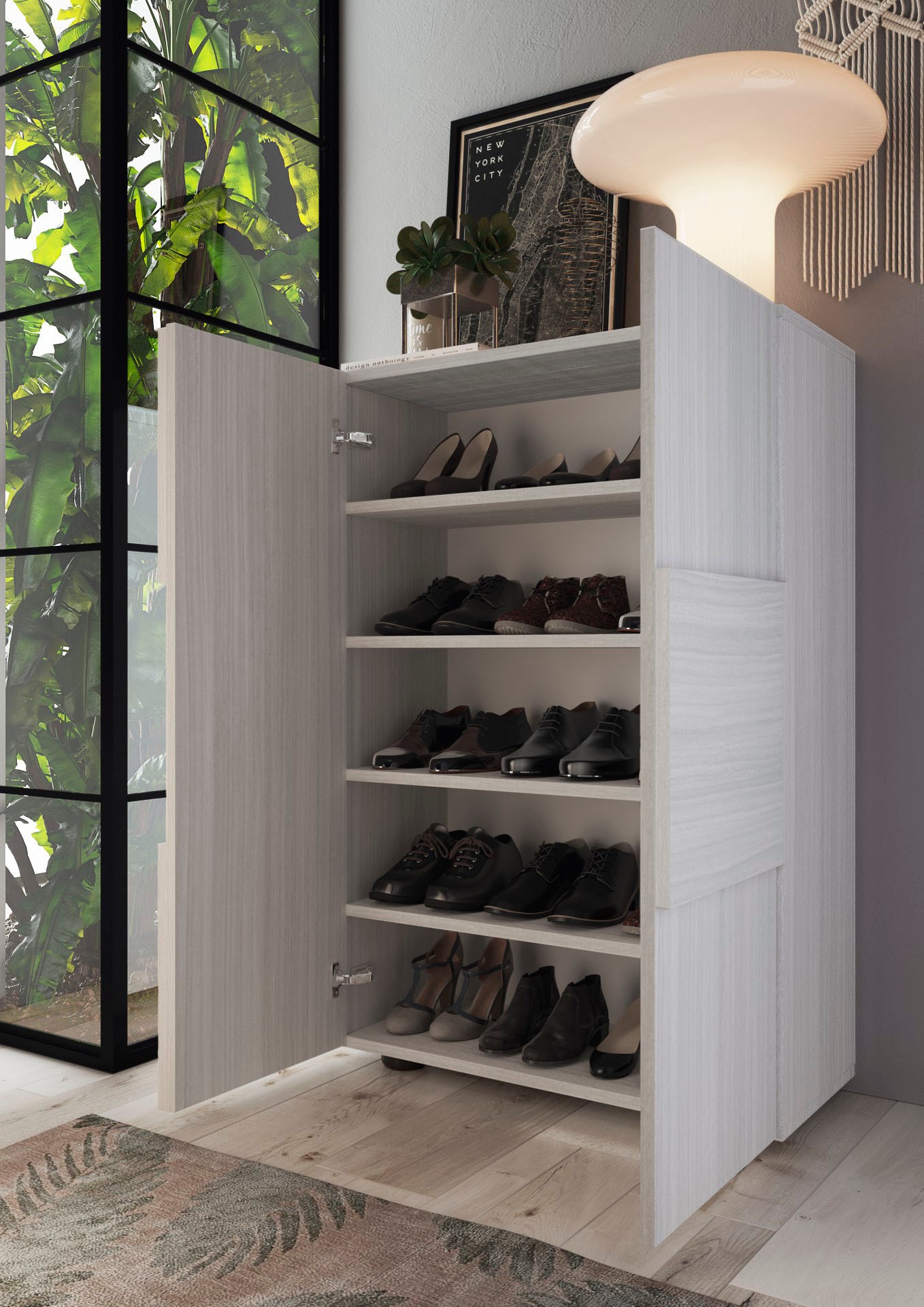 INOSIGN Schuhschrank »Dama Breite 78 cm, Höhe 116 cm, Schuhkommode,«, Front in 3D-Optik, 4 Einlegeböden, ca. 17 Paar Schuhe