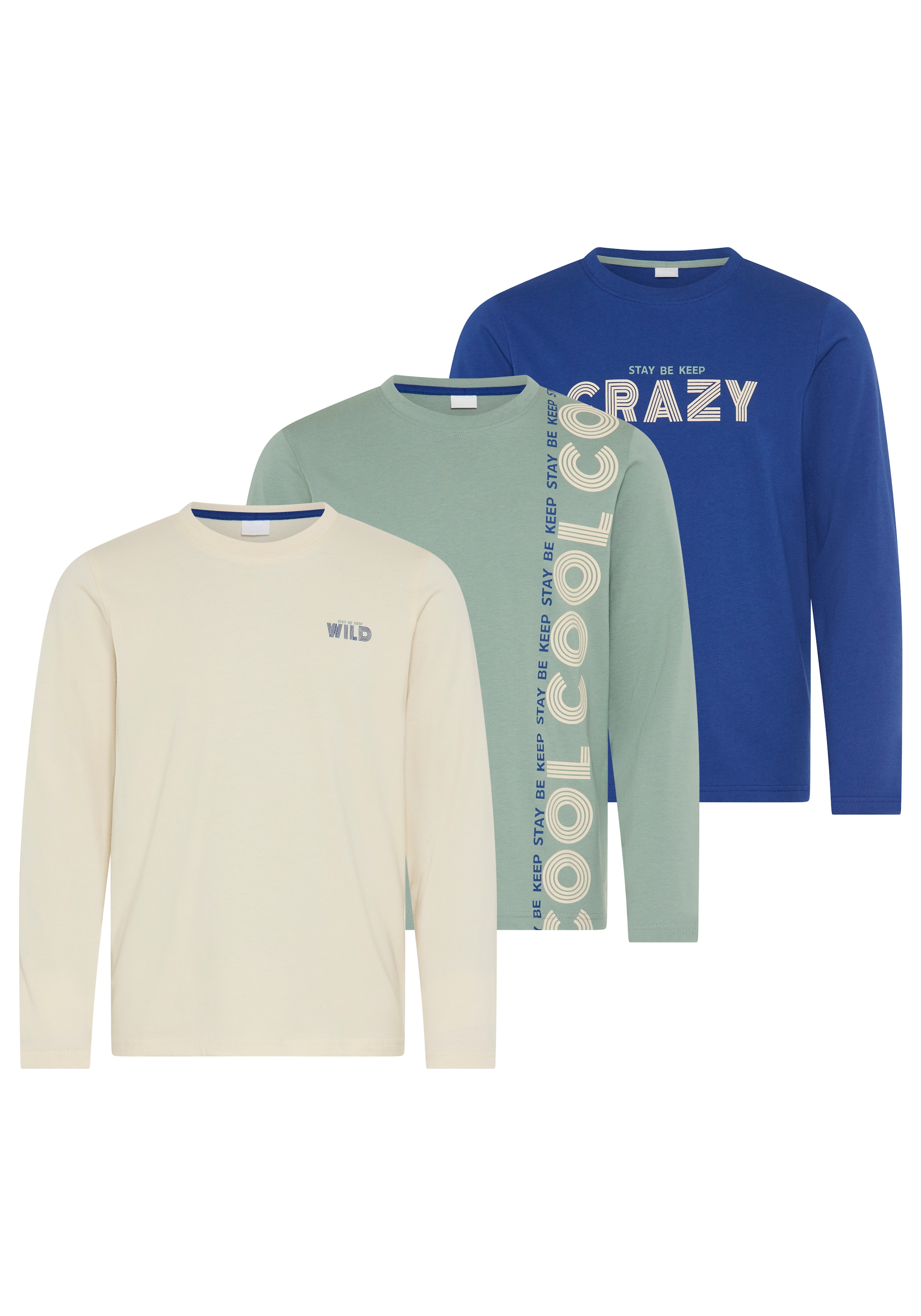 Scout Langarmshirt »3er Packung Shirt mit coolen Sprüche-Prints - NEU von SCOUT« Packung, 3,  Basic-Passform, mit modischem Druck und Badge