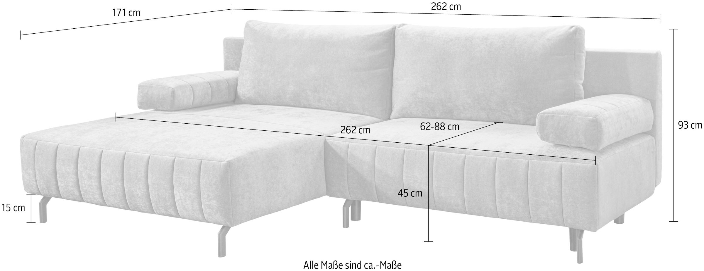 exxpo - sofa fashion Ecksofa »Cambria, B/T: 262/171 cm, hochbeiniges, modernes Design« inkl. Bettfunktion und Bettkasten, 15 cm bodenfrei, L-Form