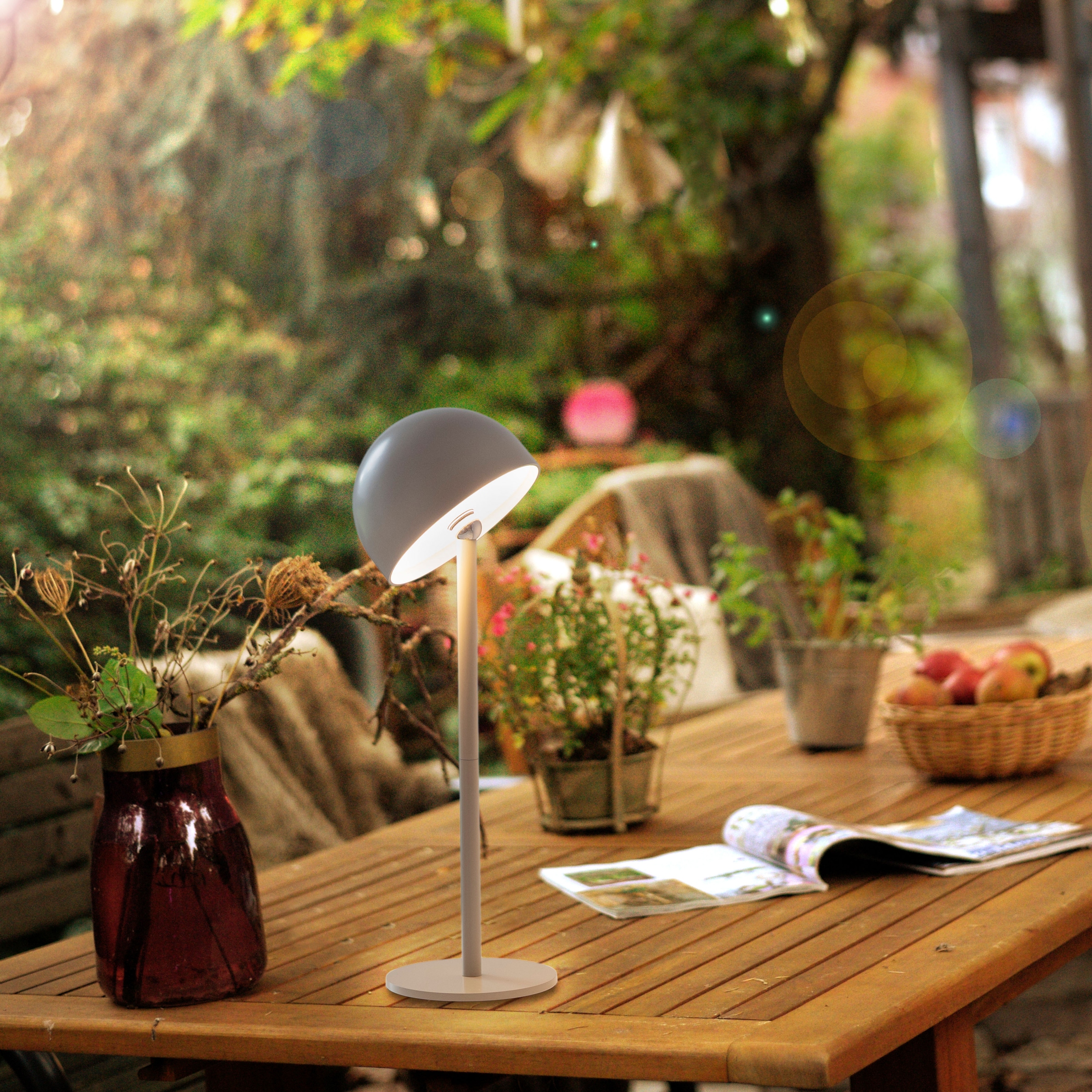 OTTO home Tischleuchte »Akku Tischlampe Gerrin Indoor Outdoor, magnetischer Flaschenaufsatz« LED-Board Warmweiß Pilzlampe Flaschenaufsatz, Regulierung der Lichtstärke, Pilz, Lampe