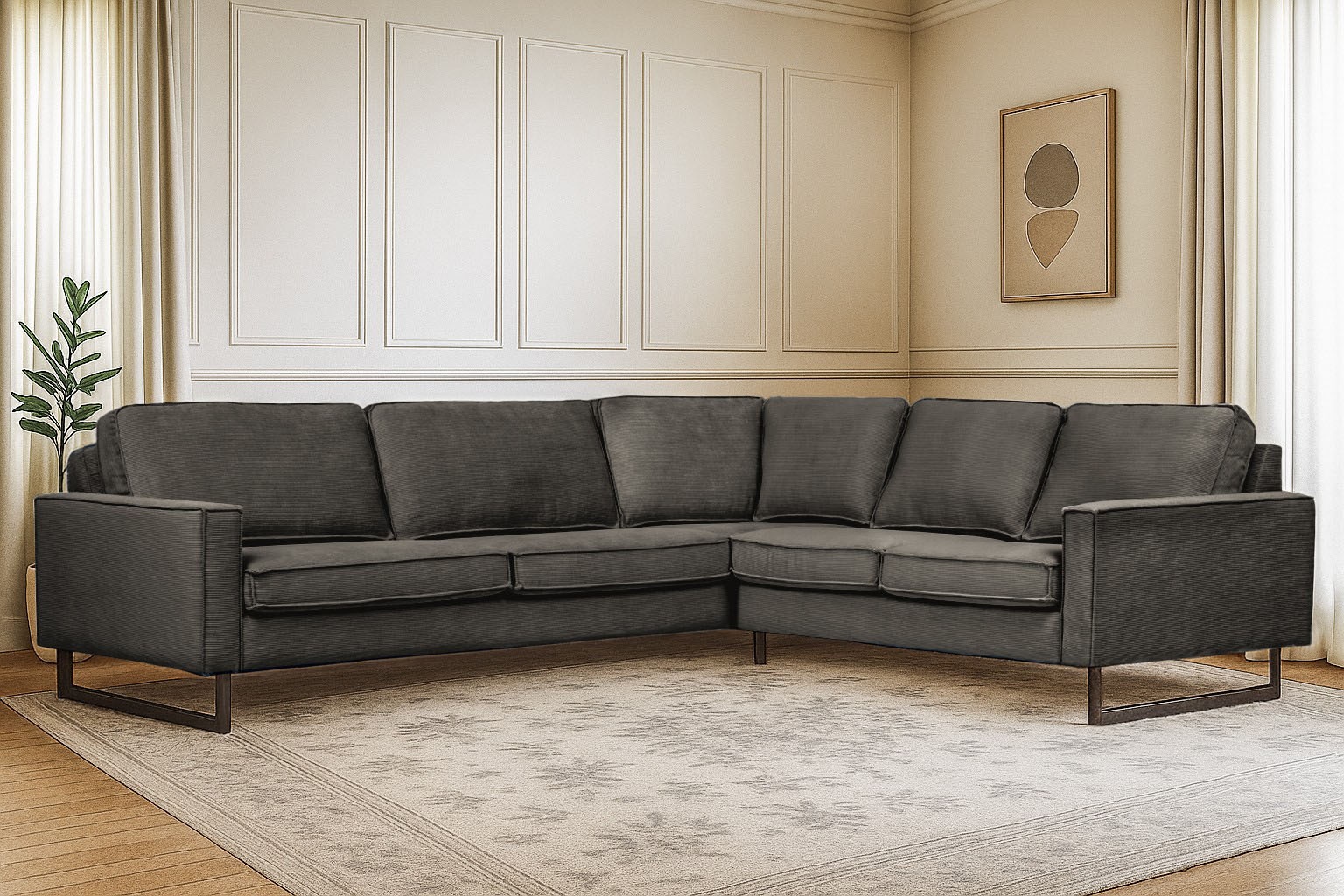 Home affaire Ecksofa »Pinto, XXL, 250/290 cm, langer Schenkel, Ottomane« Cord, Chenille, Lederoptik, mit Keder, Metallfüße, Wellenunterfederung