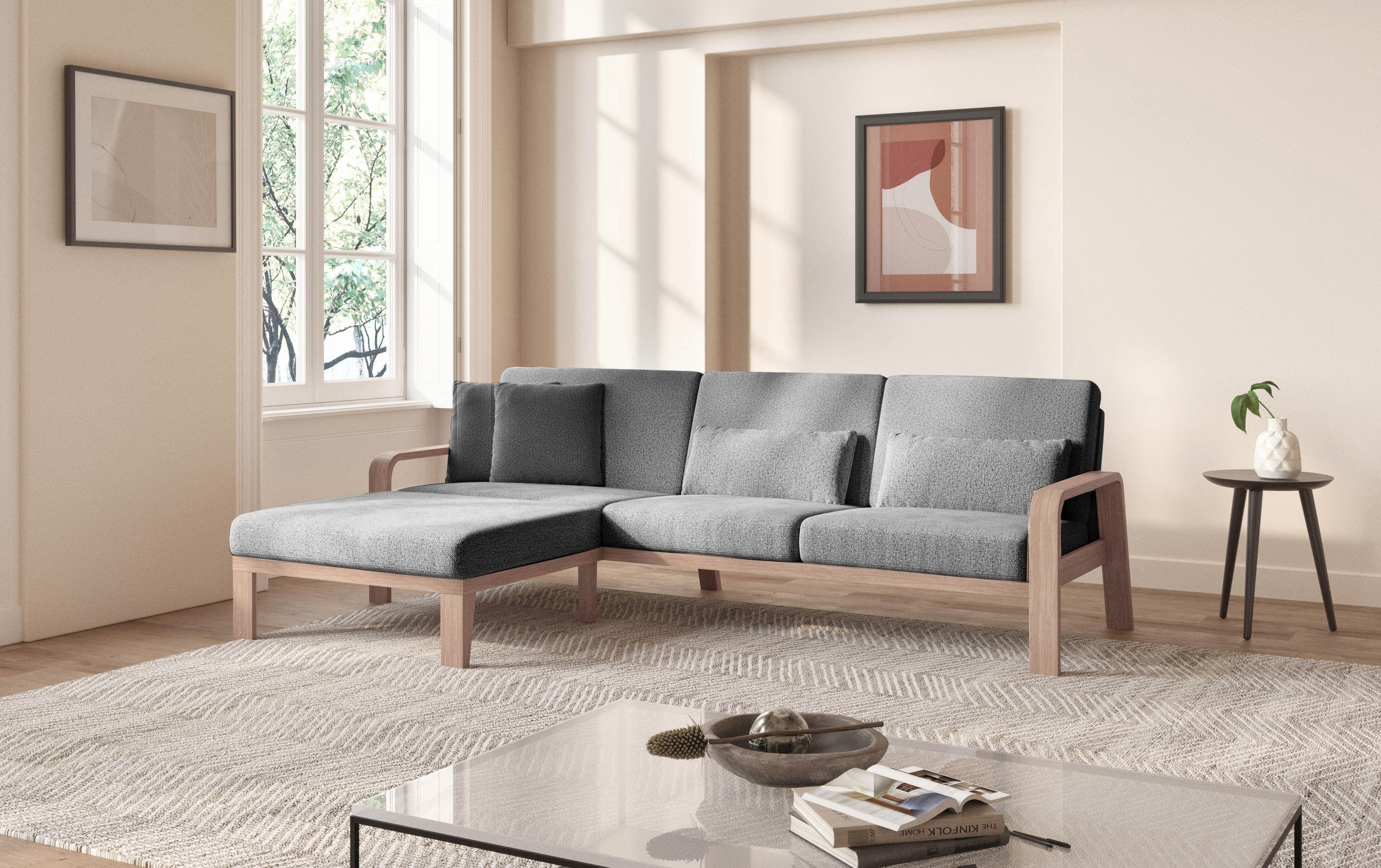 sit&more Ecksofa »Kolding L-Form«, Armlehnen aus Buchenholz in natur, verschiedene Bezüge und Farben
