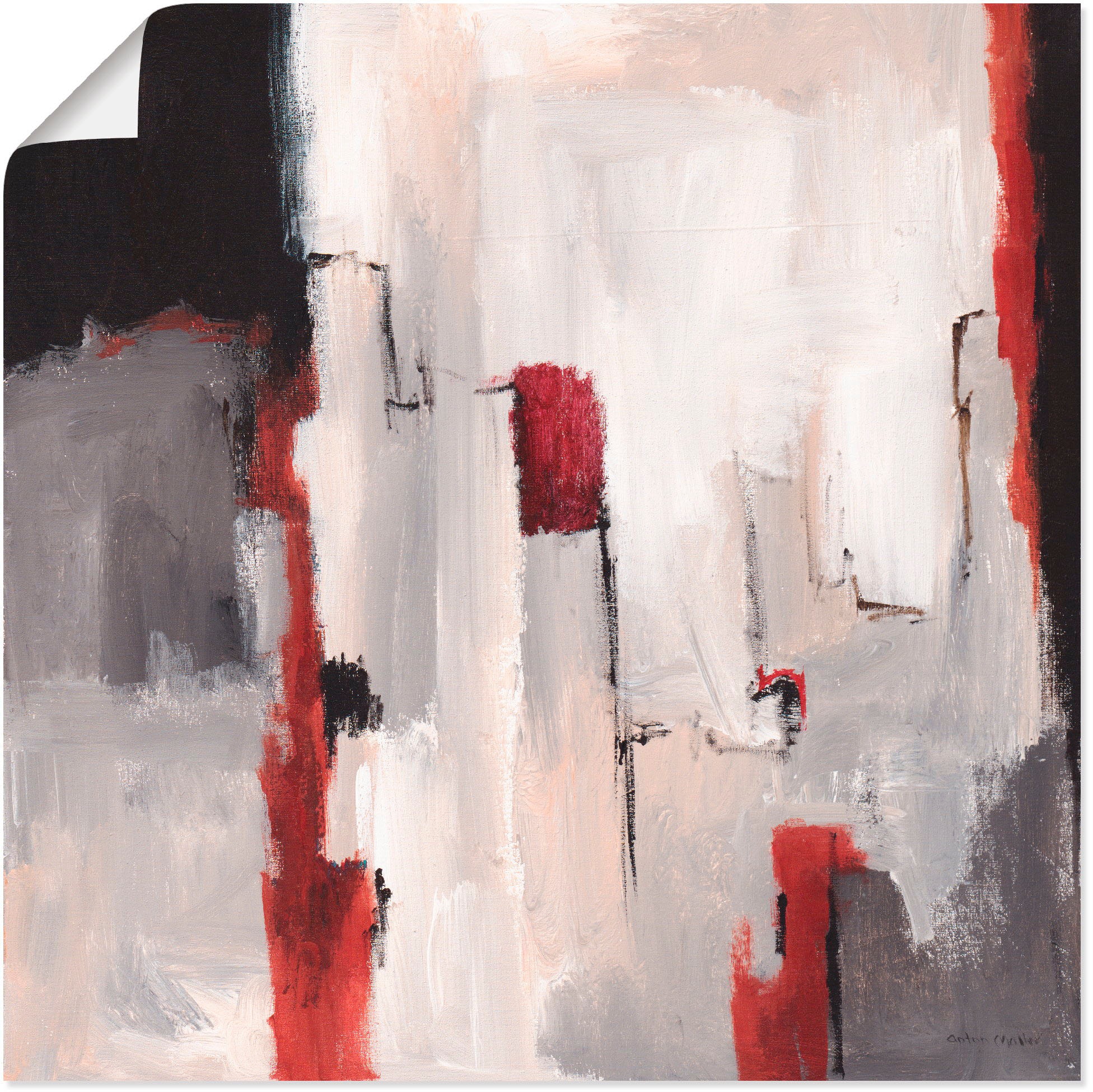 Artland Wandbild »Rot an Grau II«, Gegenstandslos, (1 St.), als Leinwandbild, Poster in verschied. Größen