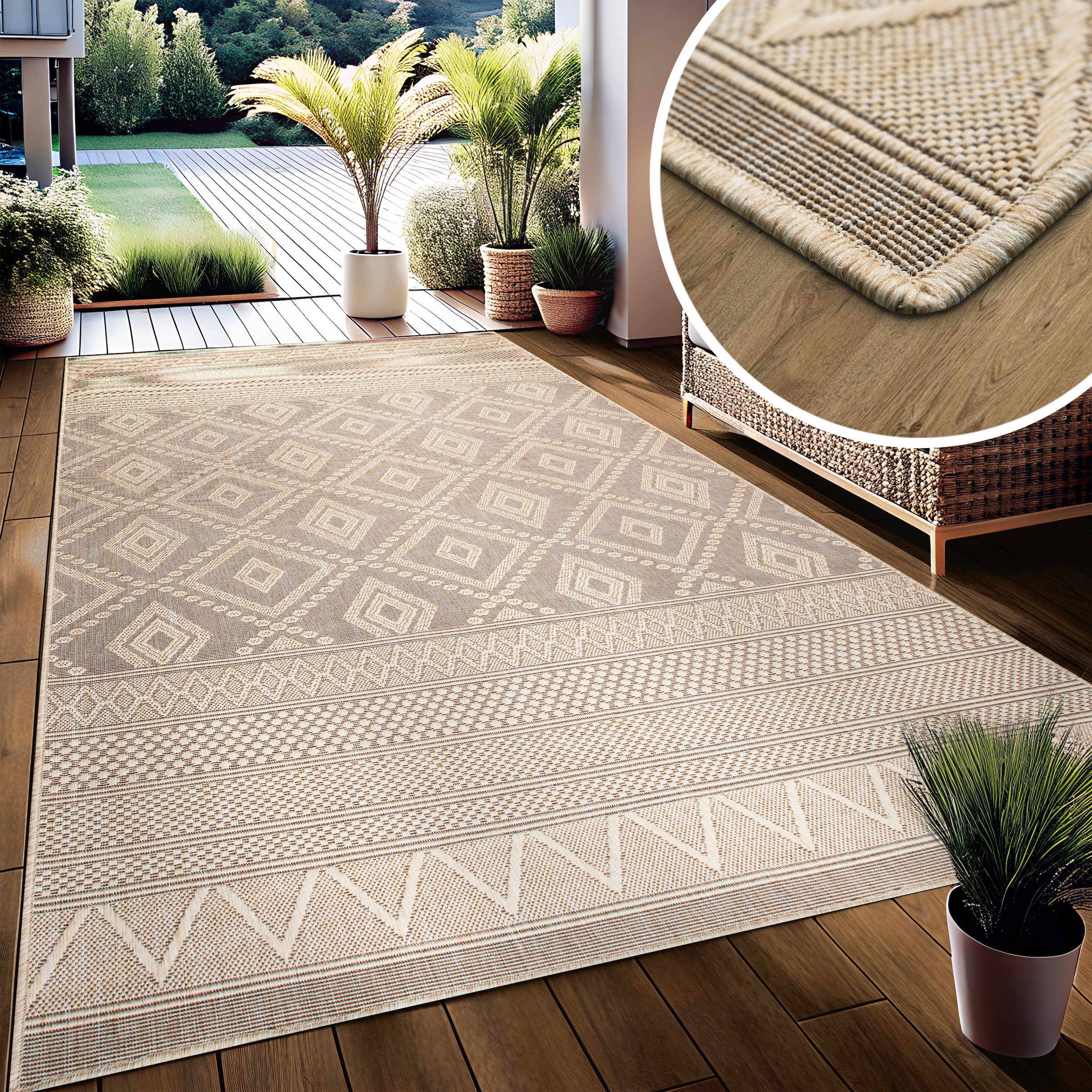 my home Teppich »Toronto auch als Läufer erhältlich«, rechteckig, 3 mm Höhe, In- und Outdoor geeignet, Sisal-Optik, Wetterfest & UV-beständig, Boho