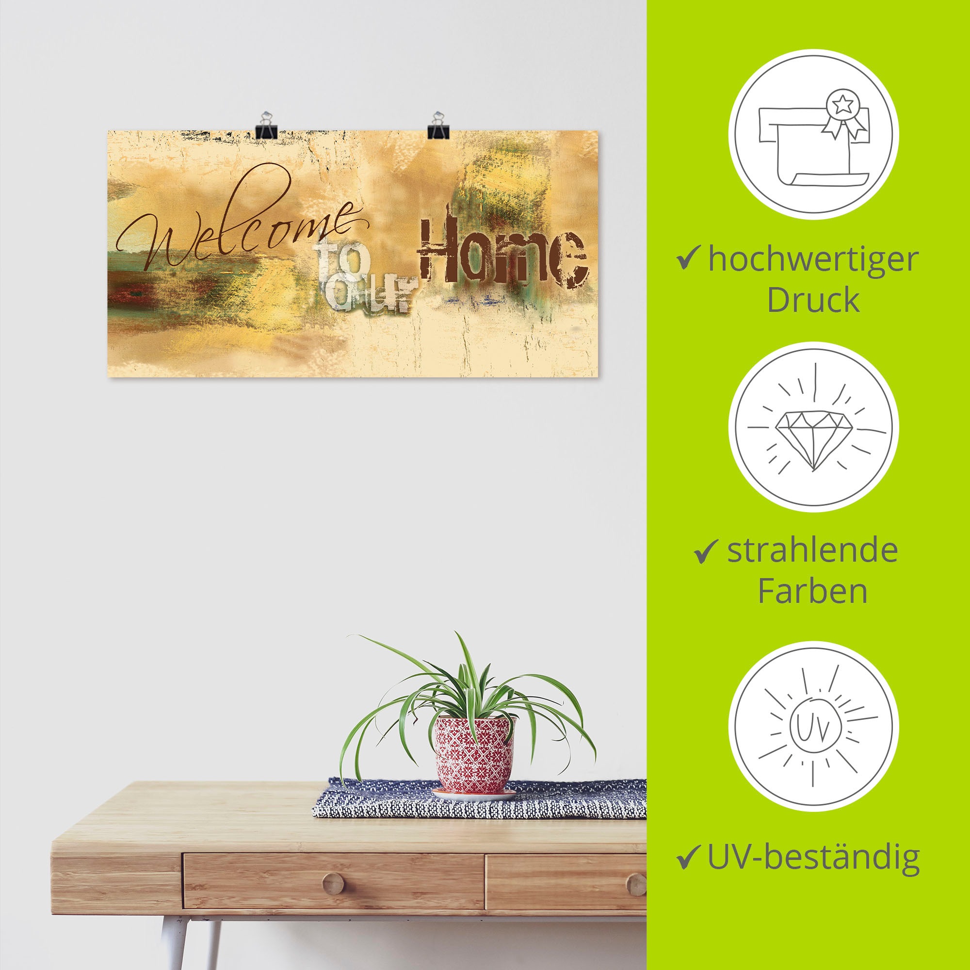 Artland Wandbild »Willkommen in unserem Zuhause«, Sprüche & Texte, (1 St.), als Alubild, Outdoorbild, Leinwandbild, Poster, Wandaufkleber