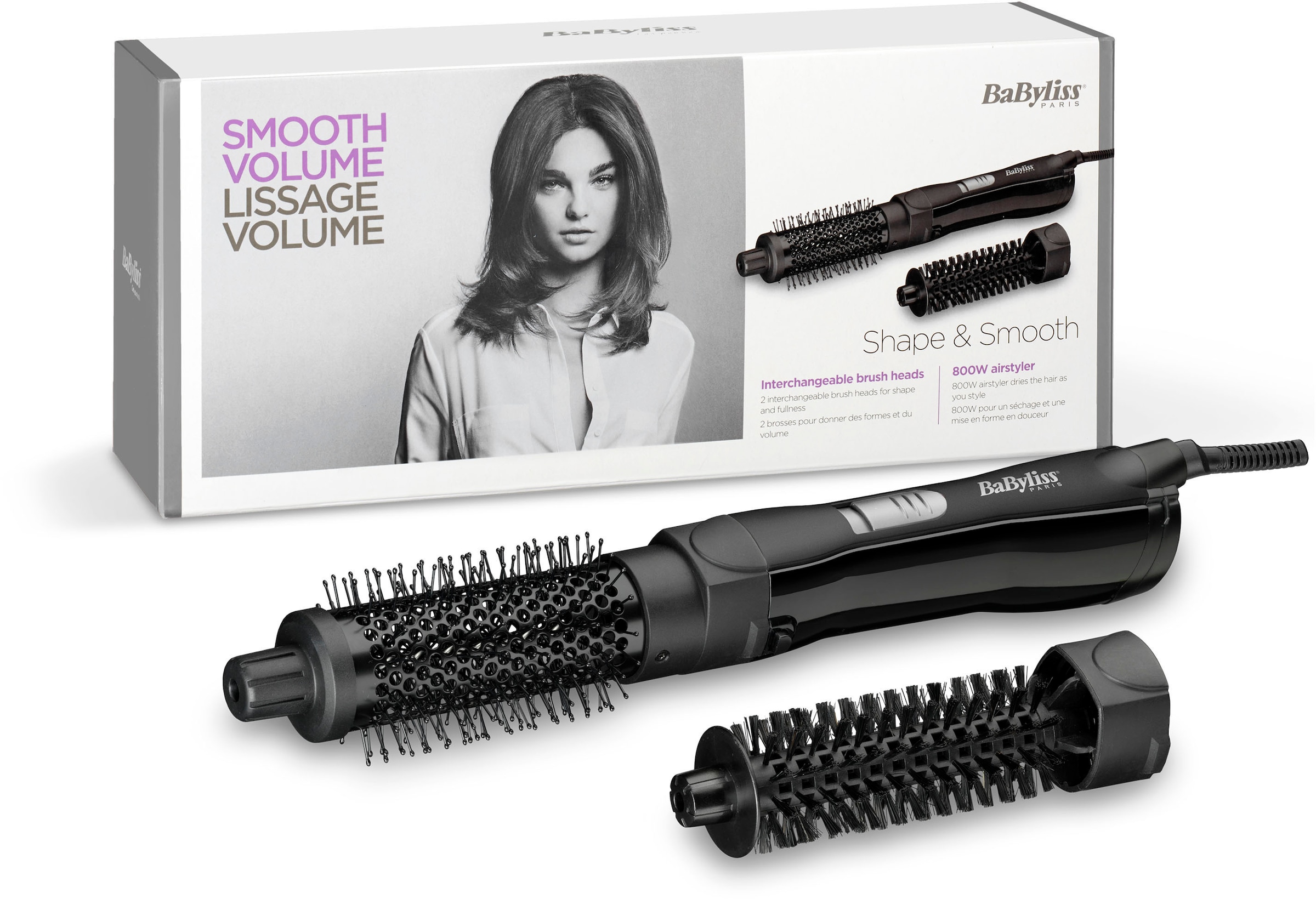 BaByliss Warmluftbürste »AS82E Shape & Smooth«, 2 Aufsätze}, mit 2 Aufsätzen