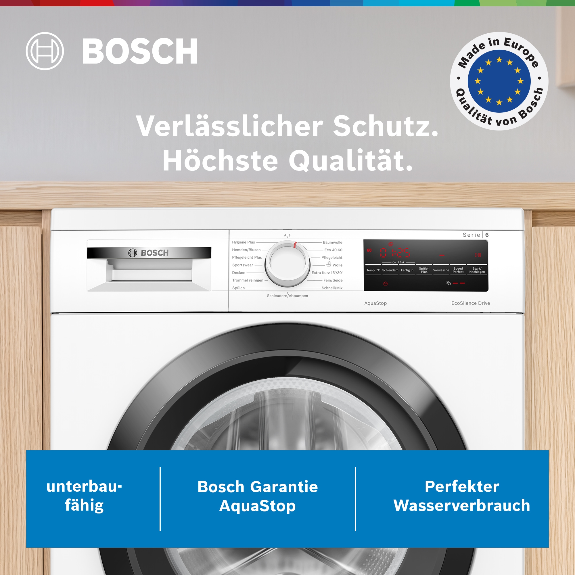 BOSCH Waschmaschine Serie 6 »WUU28T48« 8 kg 1400 U/min unterbaufähig,Speed Perfect, Hygiene Plus, großes LED-Display