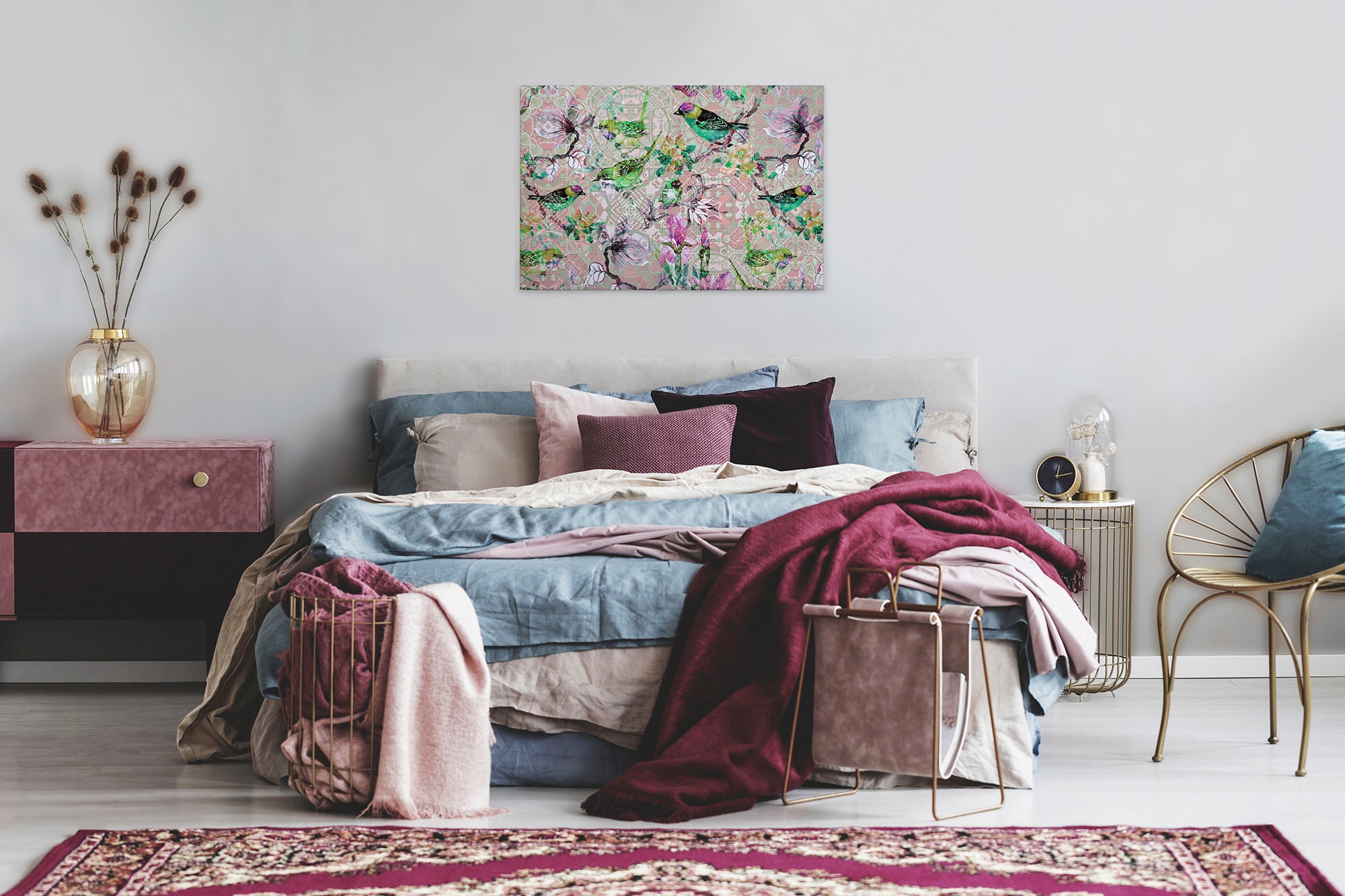 A.S. Création Leinwandbild »mosaic birds«, Kunst-Vögel-Kinder, (1 St.), Mosaik Keilrahmen Floral Blumen Vögel Leinwand-Bild Wohnzimmer modern