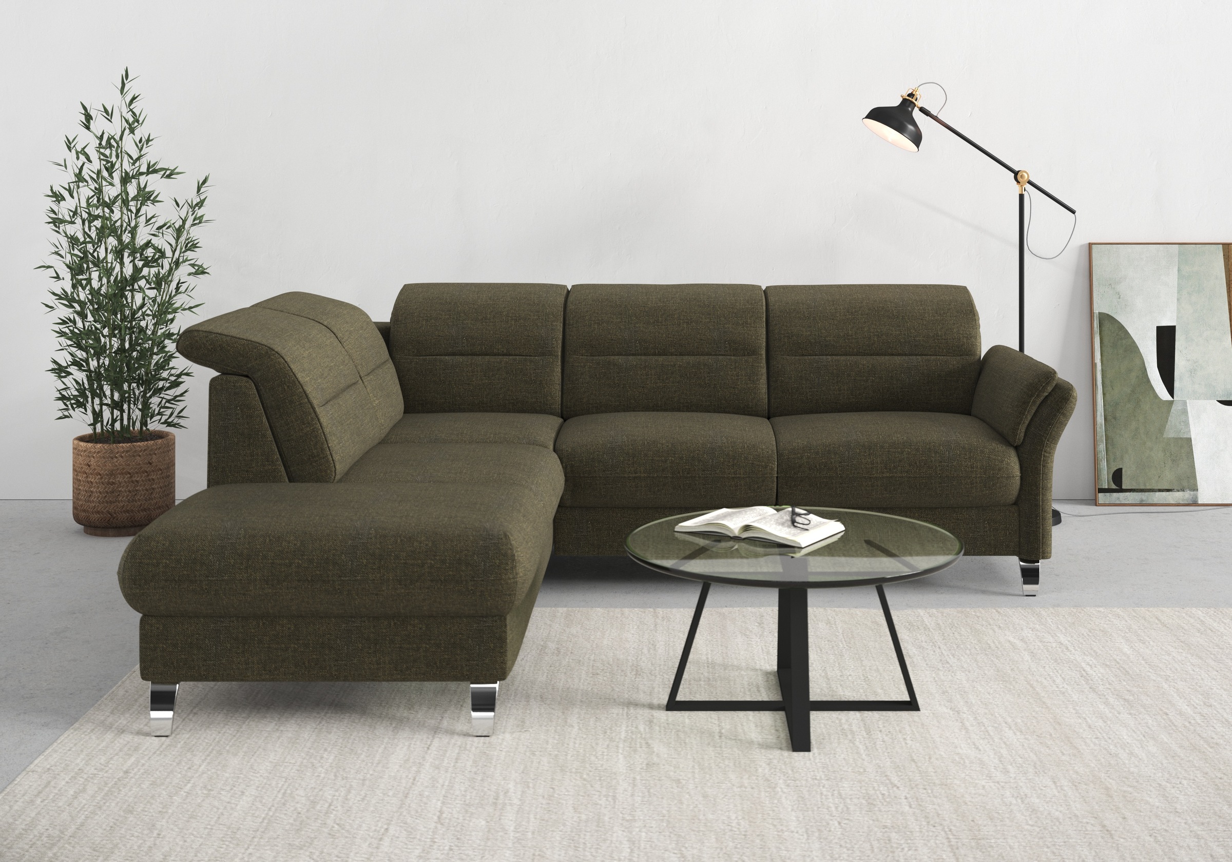 sit&more Ecksofa »Grenoble L-Form mit Federkern«, wahlweise mit Bettfunktion, Bettkasten, Arm- und Kopfteilverstellung