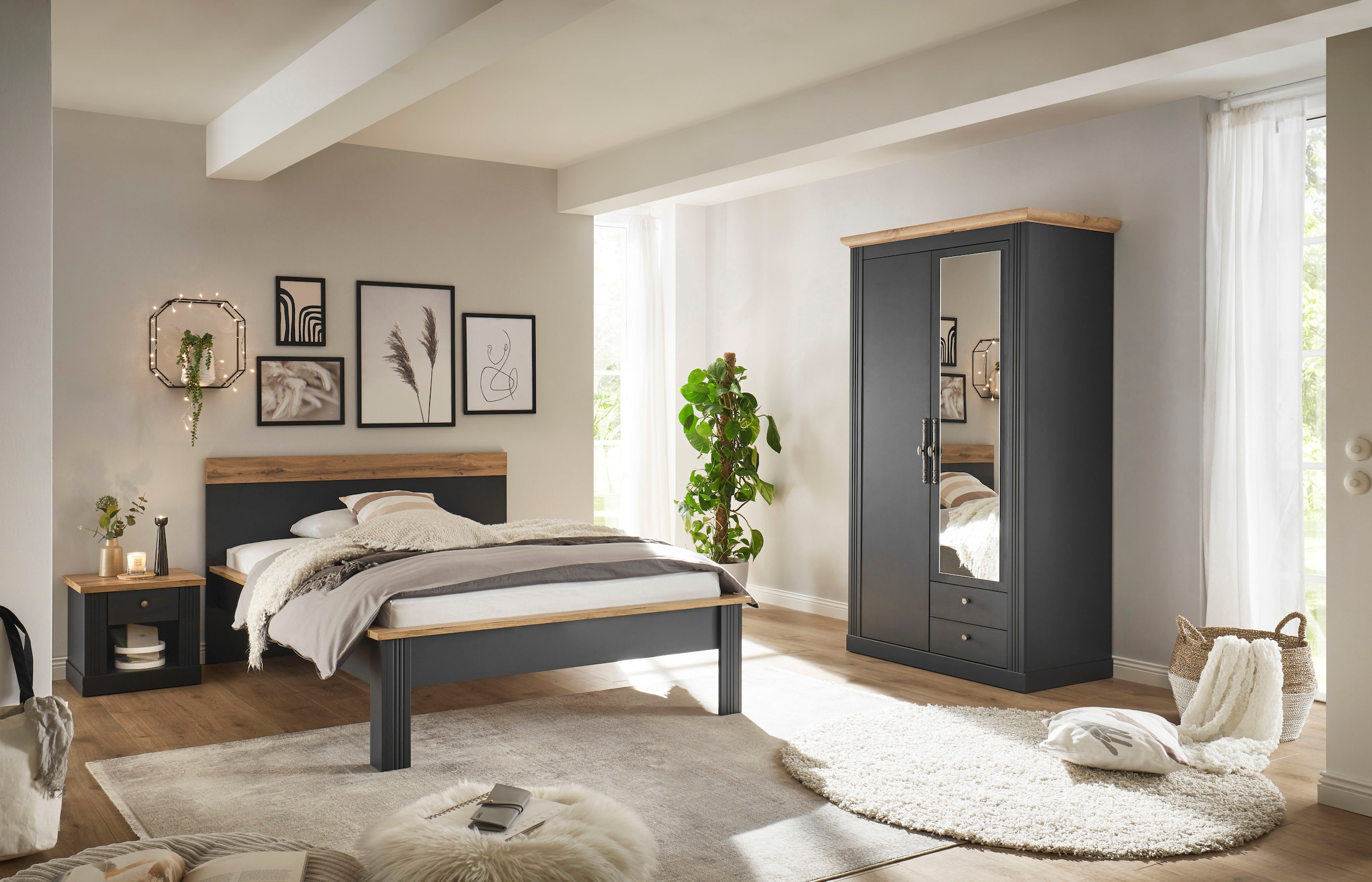 OTTO home Schlafzimmer-Set »Westminster« beinhaltet 1 Bett, Kleiderschrank 2-türig und 1 Nachtkommode
