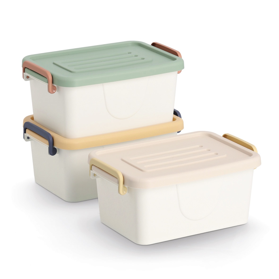 Zeller Present Aufbewahrungsbox »Aufbewahrungsboxen-Set, 3 tlg.« Kunststoff, weiß/mint/gelb/beige, ca. 30x21x13 cm
