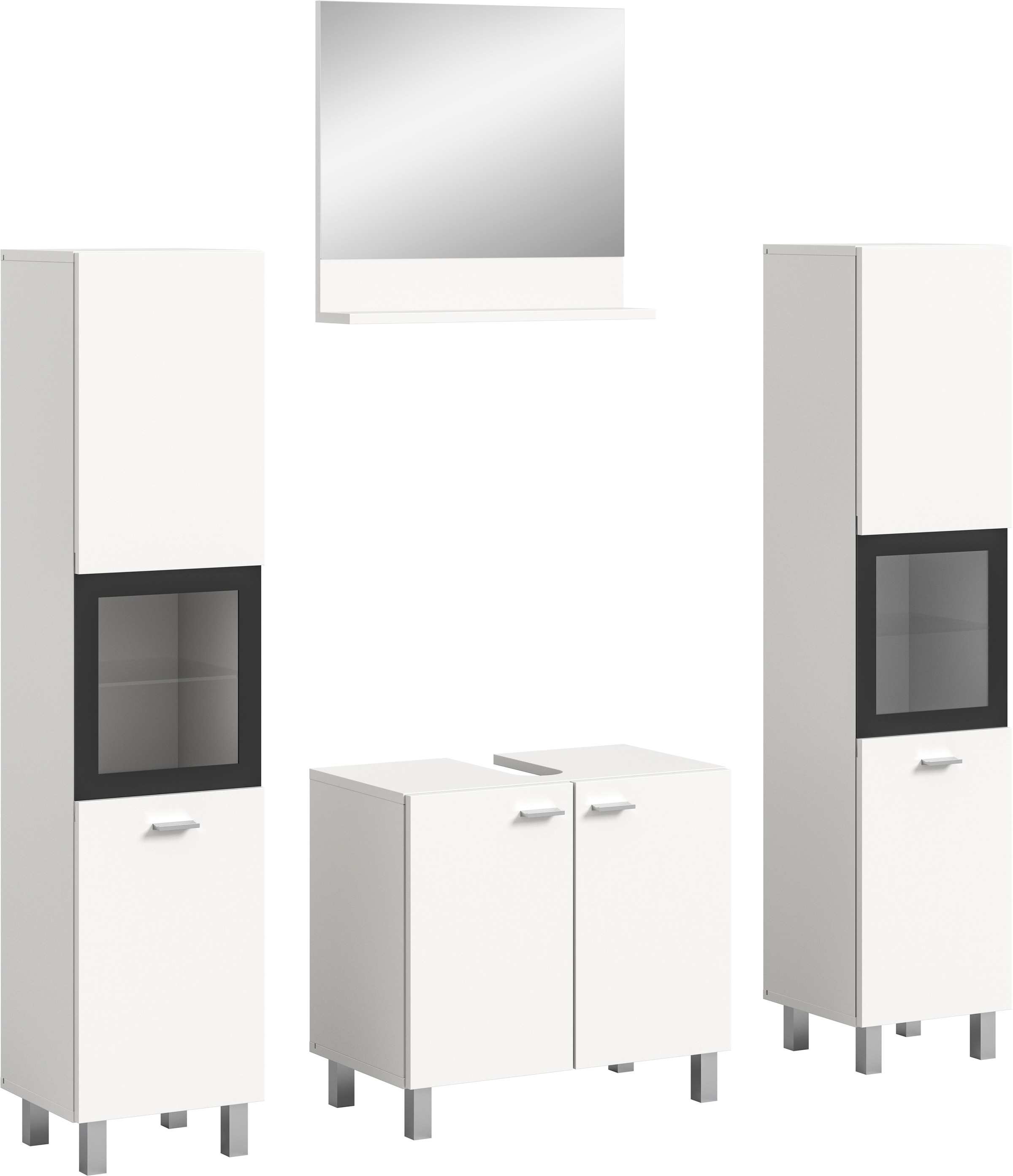 welltime Badmöbel-Set »Tampa, Breite 137cm, 4-teilig«, (4 St.), Waschbeckenunterschrank, Spiegel, Hochschrank