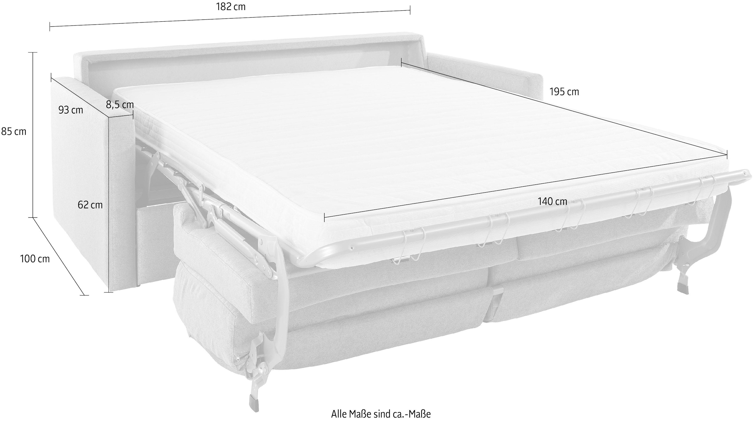 Places of Style Schlafsofa »GOLDPOINT 182cm, Dauerschläfer, Liegefläche 140/200 cm,«, 3-Sitzer mit Dauerschläfer-Funktion, Bonell-Federkernmatratze