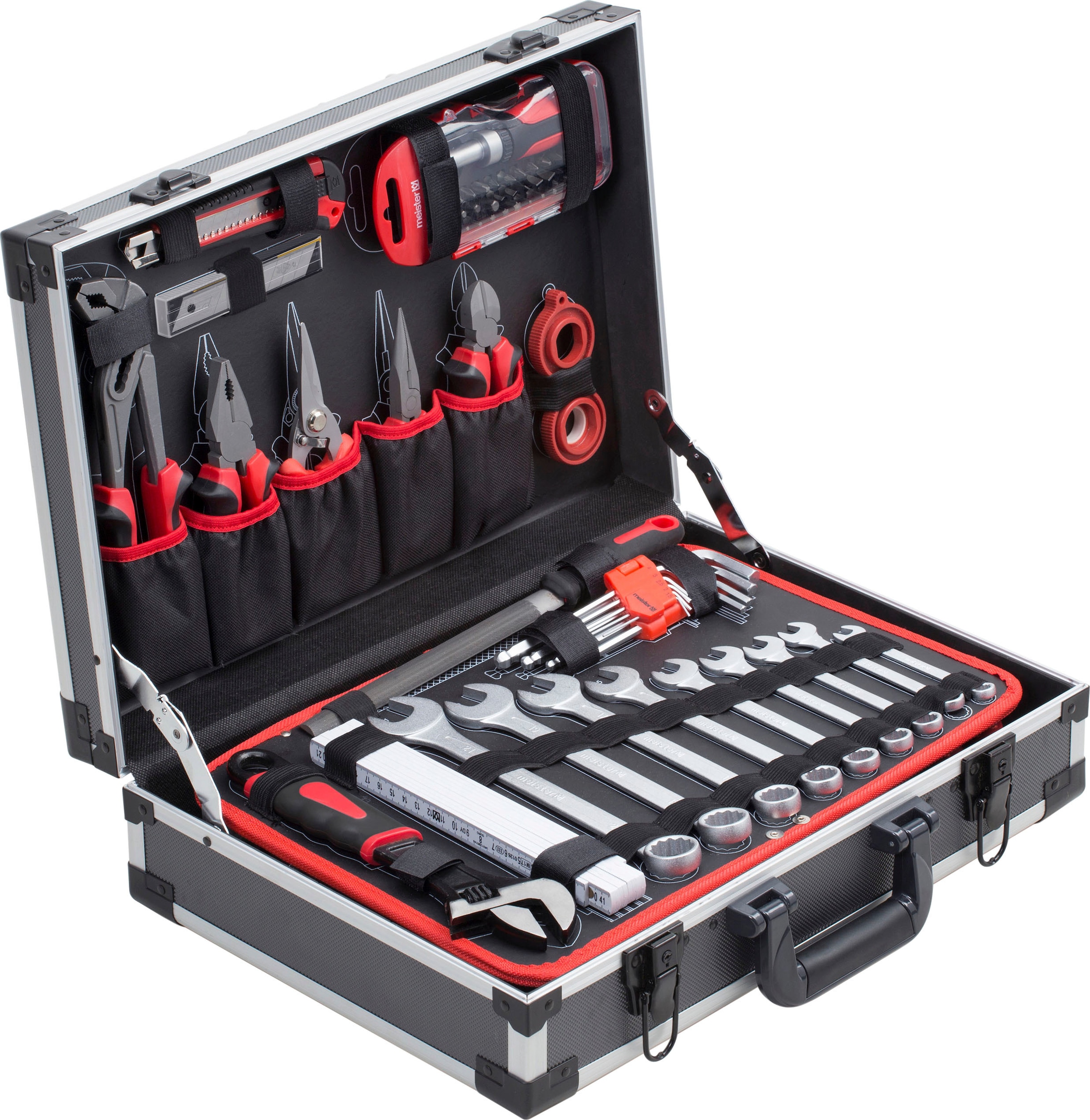 meister Werkzeugset »Profi Werkzeugkoffer / 8971470«, 131-teilig, stabiler Alu-Koffer, für Haushalt, Garage & Werkstatt