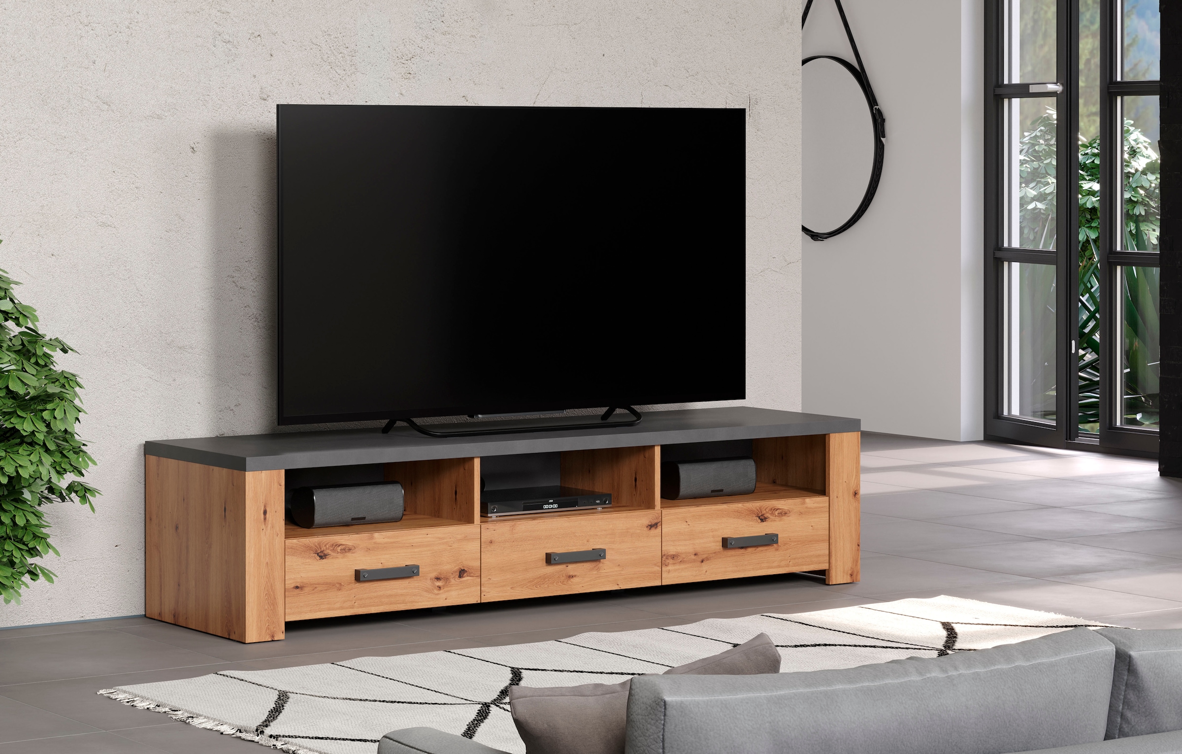 Home affaire TV-Board »Ambres«, (1 St.), matte Echtholzoptik, ca. Maße BxH: 180x43 cm, TV Schrank, Eiche