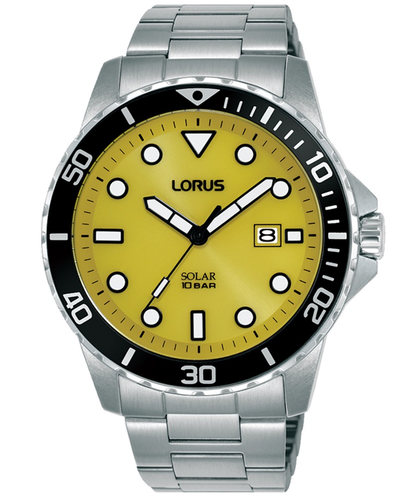 LORUS Solaruhr Armbanduhr, Herrenuhr, Edelstahlarmband, analog, Tag