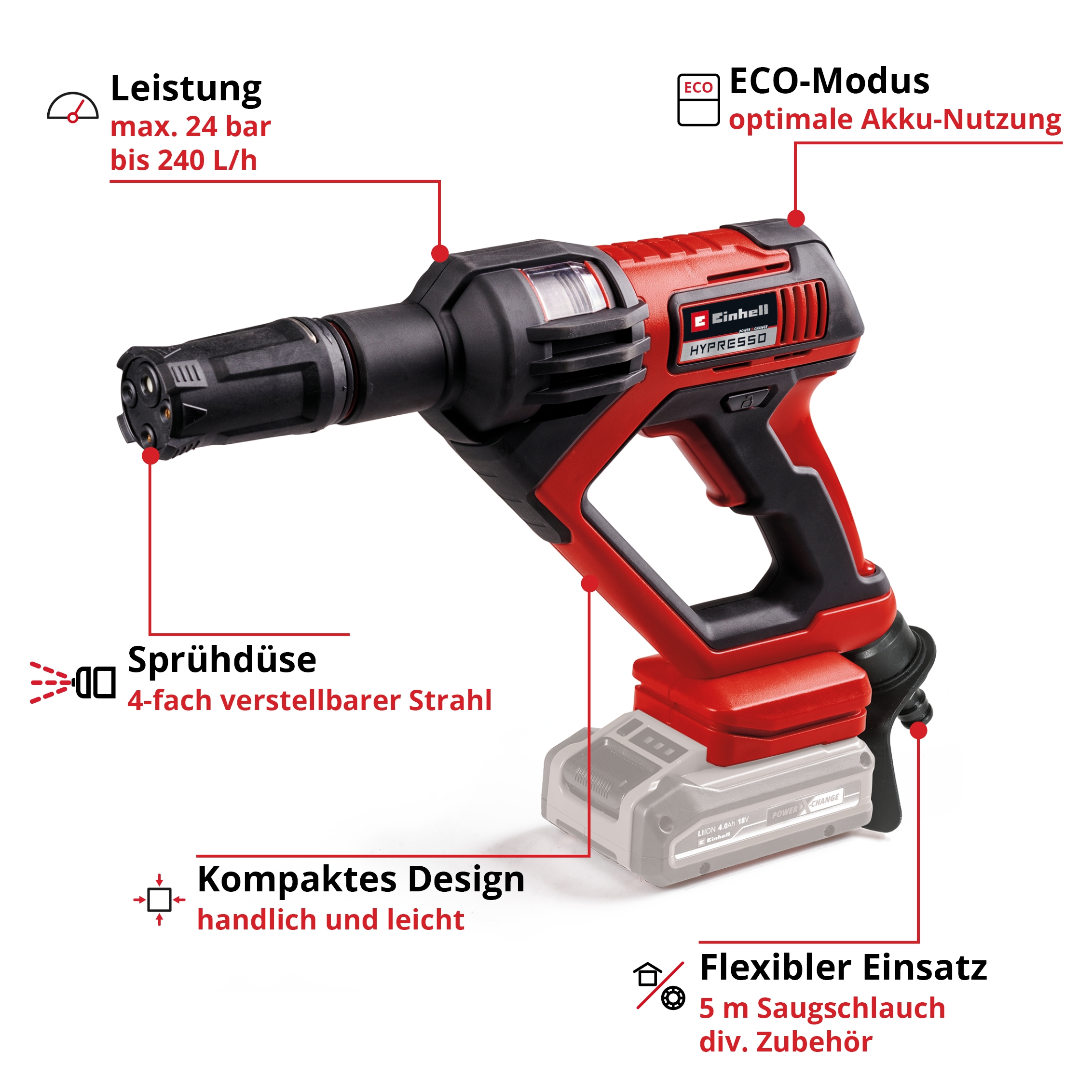 Einhell Akku-Druckreiniger »Hypresso 18/24-1«, inkl. Akku 18V/2,5Ah und Ladegerät