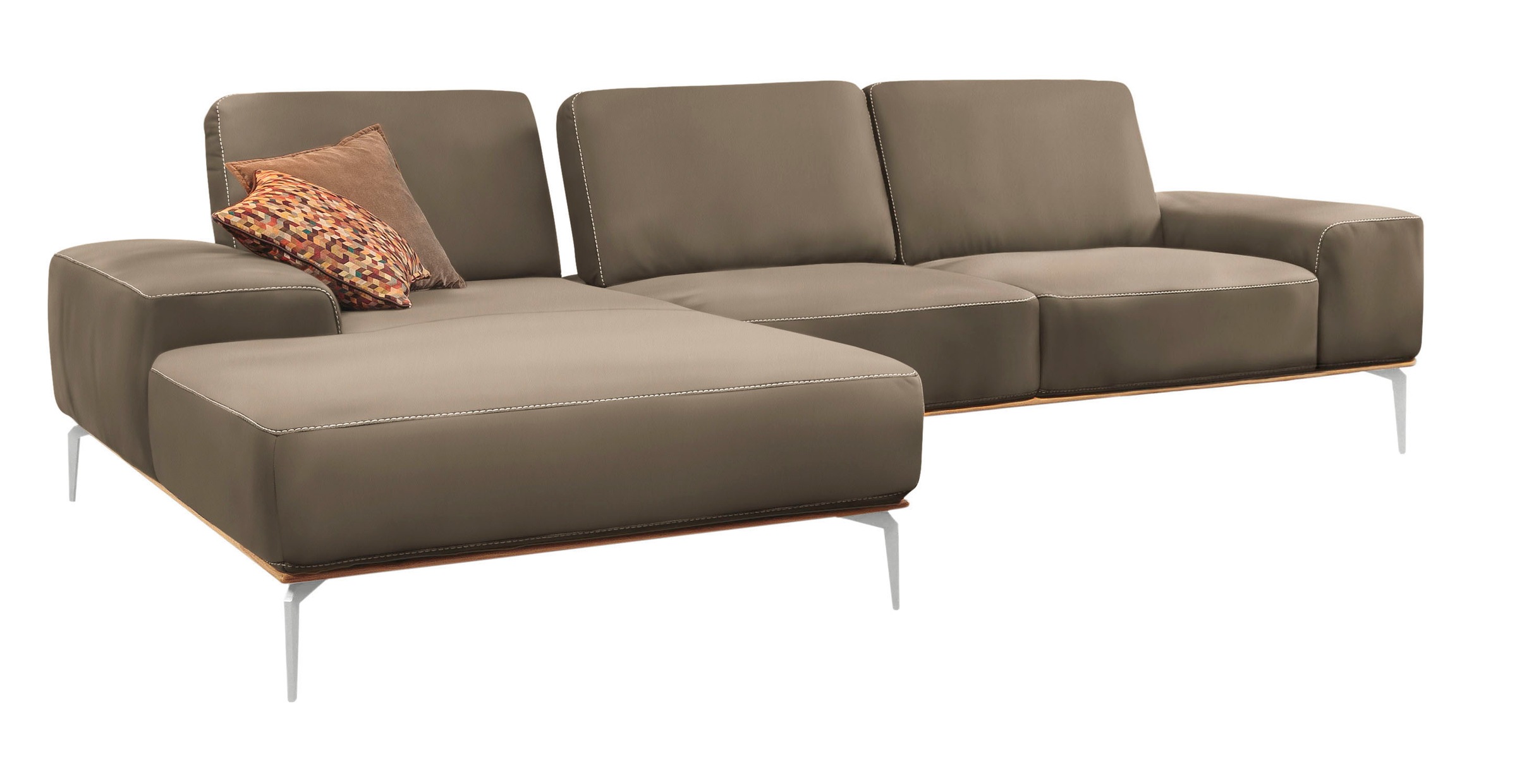 W.SCHILLIG Ecksofa »run, Designsofa mit tollem Sitzkomfort, bequem, L-Form«, mit elegantem Holzsockel, Füße in Chrom glänzend, Breite 319 cm